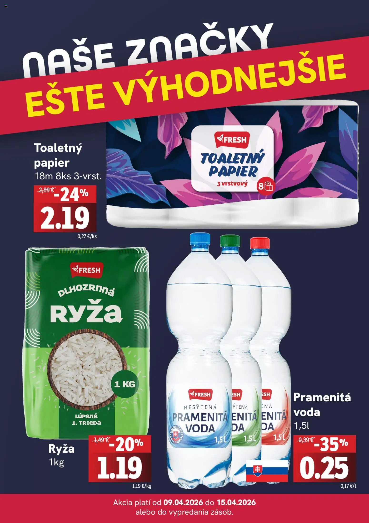 Nové Fresh akcie – leták je platný od 09.04.2026 | Strana: 4 | Produkty: Ryža, Voda