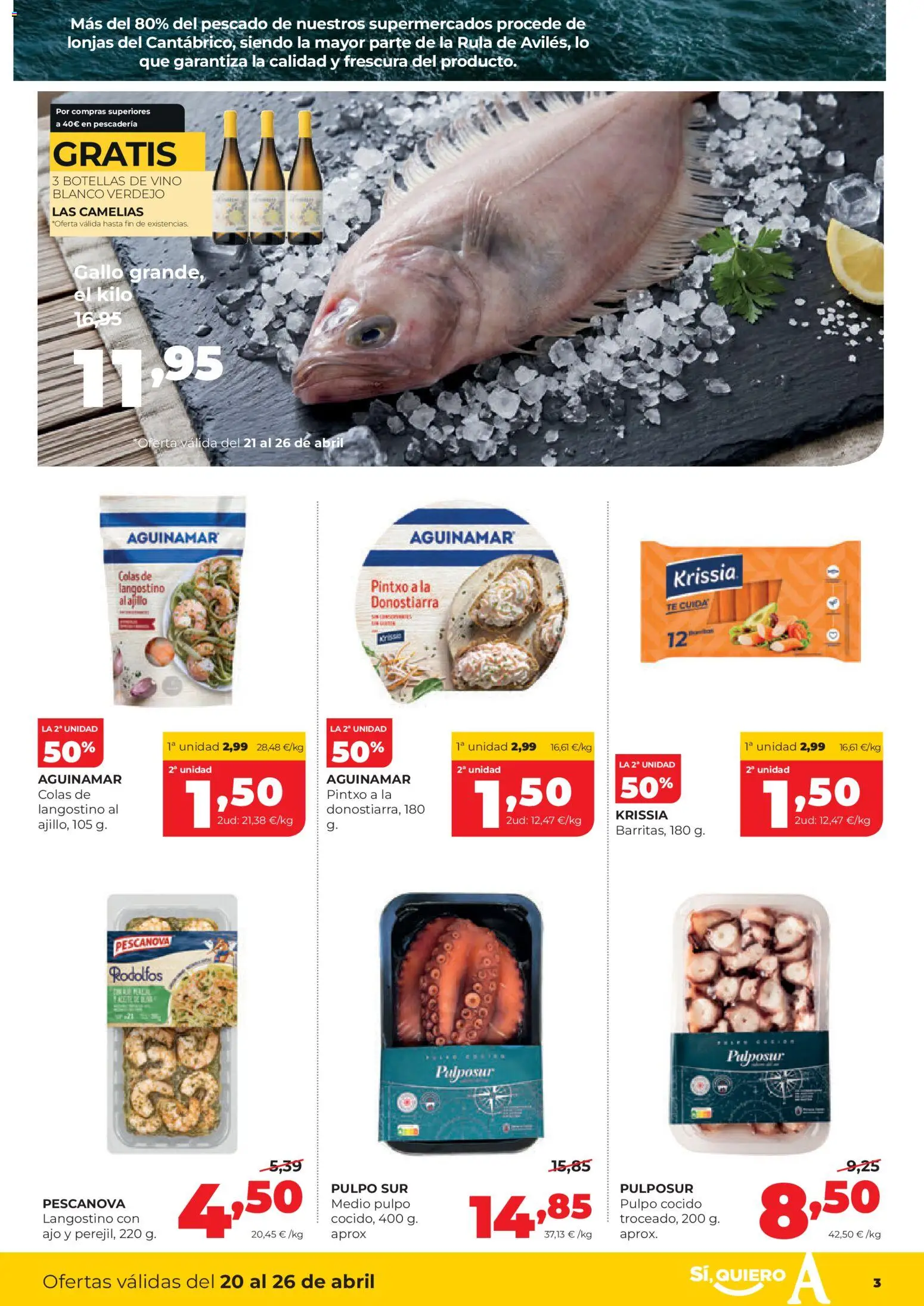 Alimerka folleto Asturias │ válido desde el 20.04.2026 | Página: 3 | Productos: Vino, Pescado, Té, Langostino