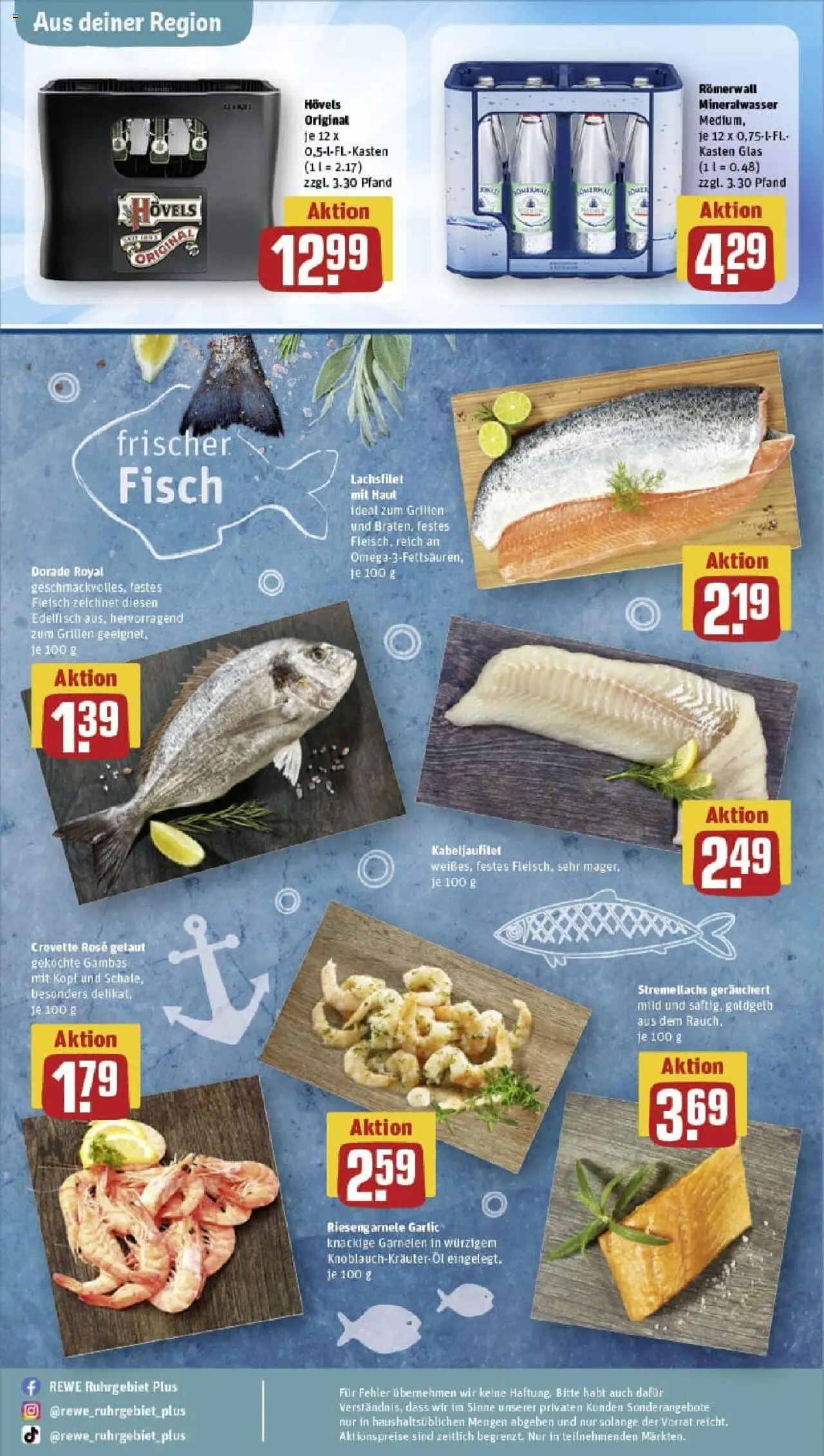 Rewe prospekt Marl	 - gültig ab dem 29.06.2025 | Seite: 33 | Produkte: Dorade, Garnelen, Mineralwasser, Fisch