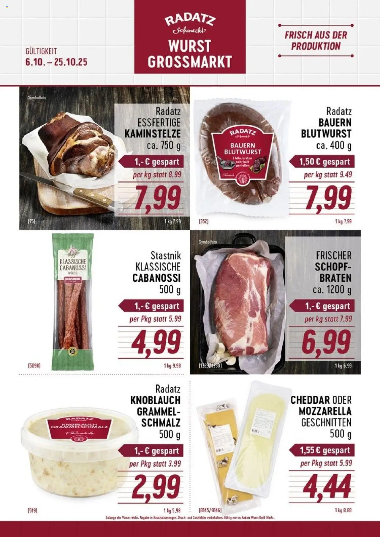 Radatz  Flugblatt gültig ab 06.10.2025 | Seite: 1 | Produkte: Wurst, Knoblauch, Dolce gusto kapszula
