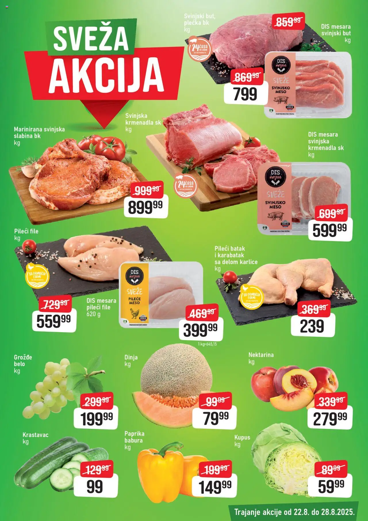DIS katalog - važi od 22.08.2025 | Strana: 3 | Proizvode: Svinjsko meso, Svinjska krmenadla, Pileći batak, Svinjski but