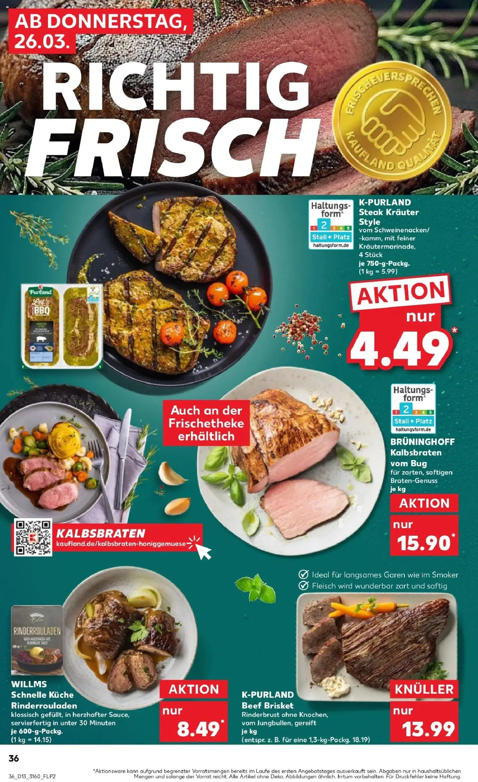Kaufland Prospekt Löbau	 – gültig ab 26.03.2026 | Seite: 36 | Produkte: Rinderrouladen, Küche, Steak, Fleisch