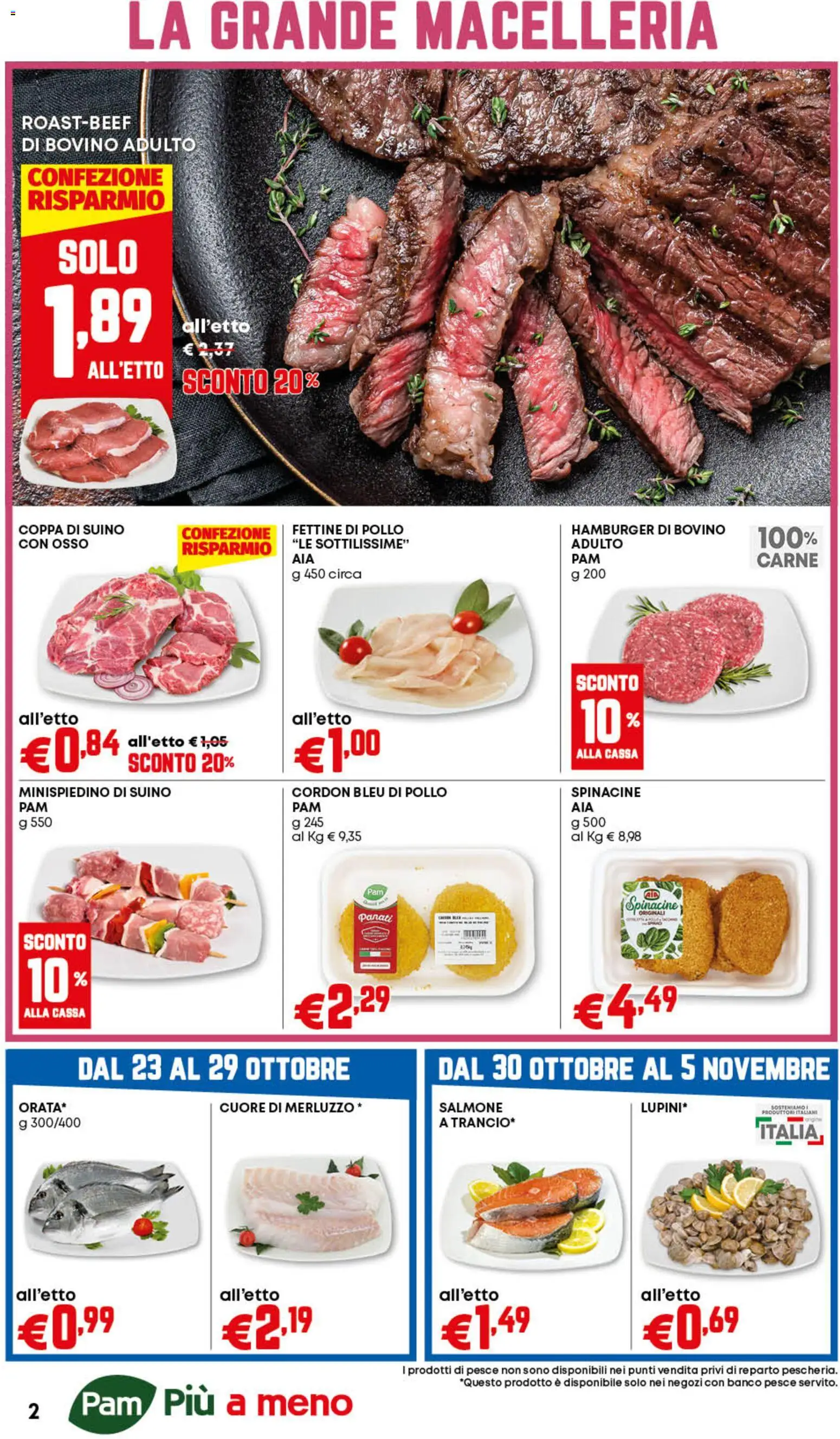Volantino Panorama del 23.10.2025 | Pagina: 2 | Prodotti: Bovino, Pollo, Orata, Suino