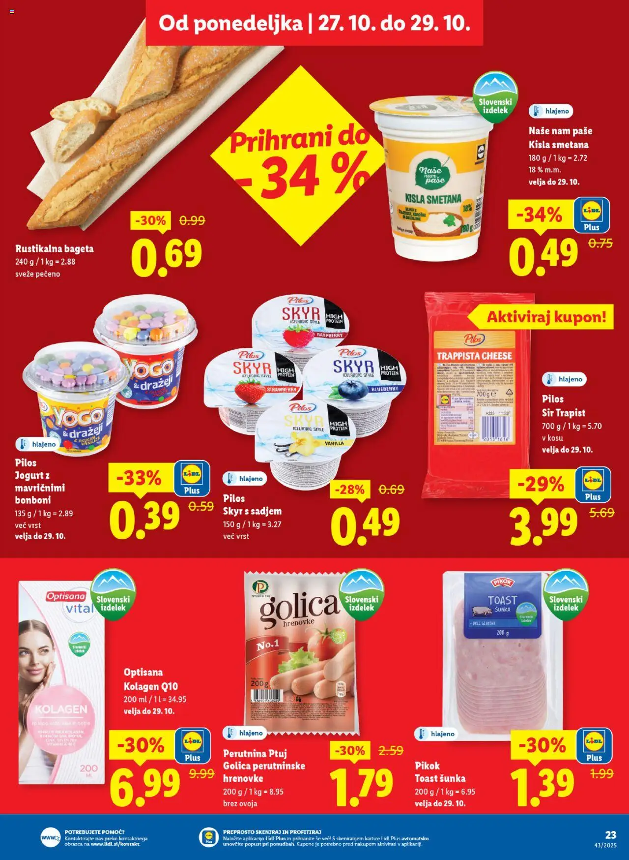 Novi Lidl katalog ponudbe – veljaven od 23.10.2025 | Stran: 43 | Izdelki: Hrenovke, Sir, Kisla smetana, Smetana