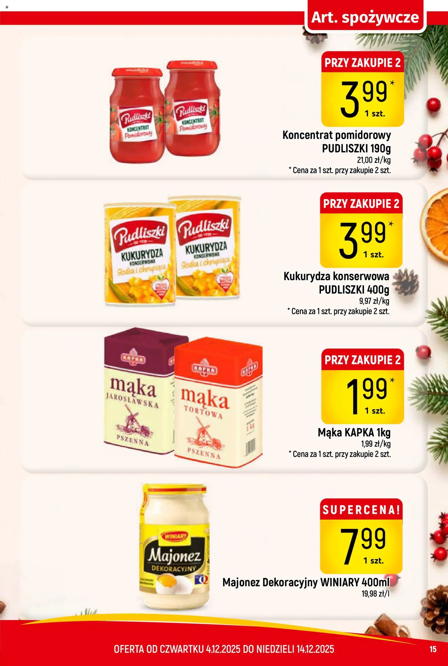 Piotruś Pan Gazetka od 04.12.2025 | Strona: 15 | Produkty: Koncentrat pomidorowy, Kukurydza, Majonez