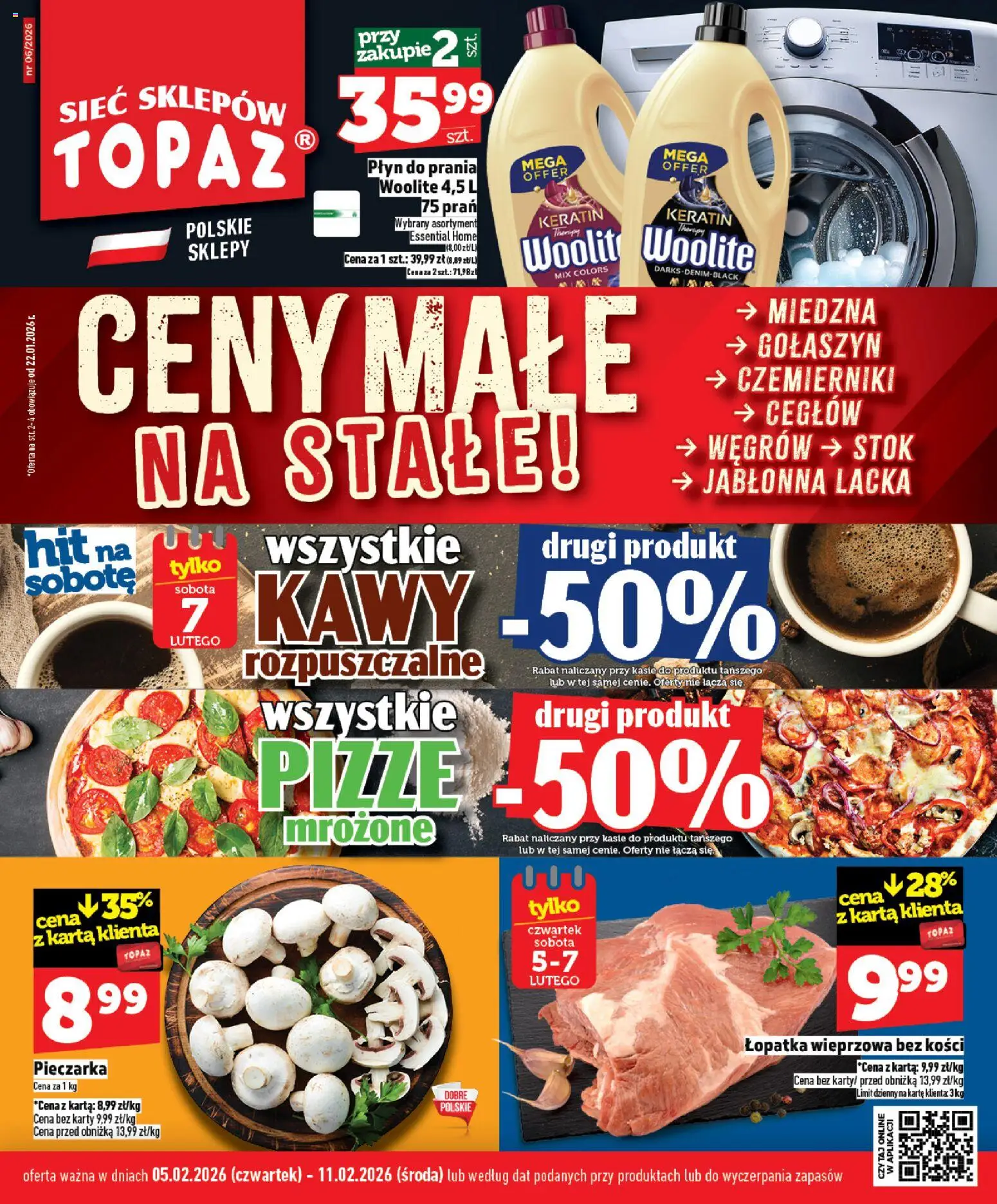 Topaz Gazetka - Ceny małe na stałe od 05.02.2026 | Strona: 1 | Produkty: Karta, Łopatka wieprzowa