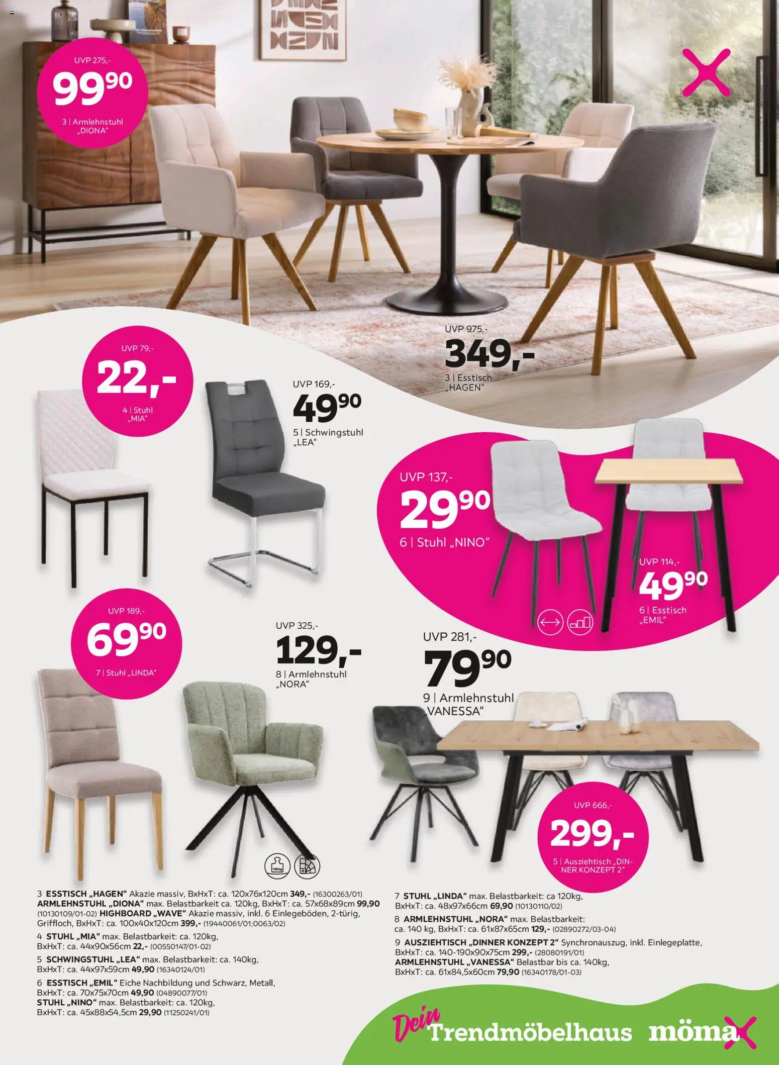 Mömax Prospekt 	 – gültig ab 20.04.2026 | Seite: 9 | Produkte: HIghboard, Esstisch, Stuhl