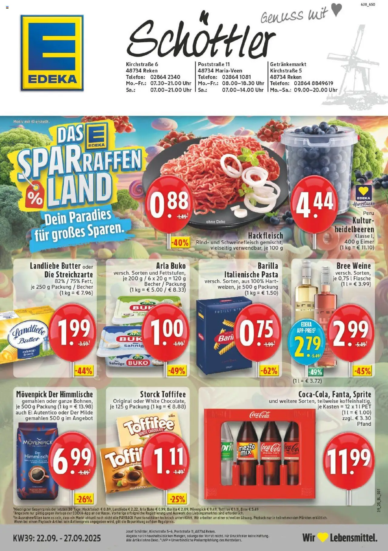 Edeka prospekt Reken - Maria Veen	 – gültig ab 21.09.2025 | Seite: 1 | Produkte: Butter, Bree, Arla buko, Uhr