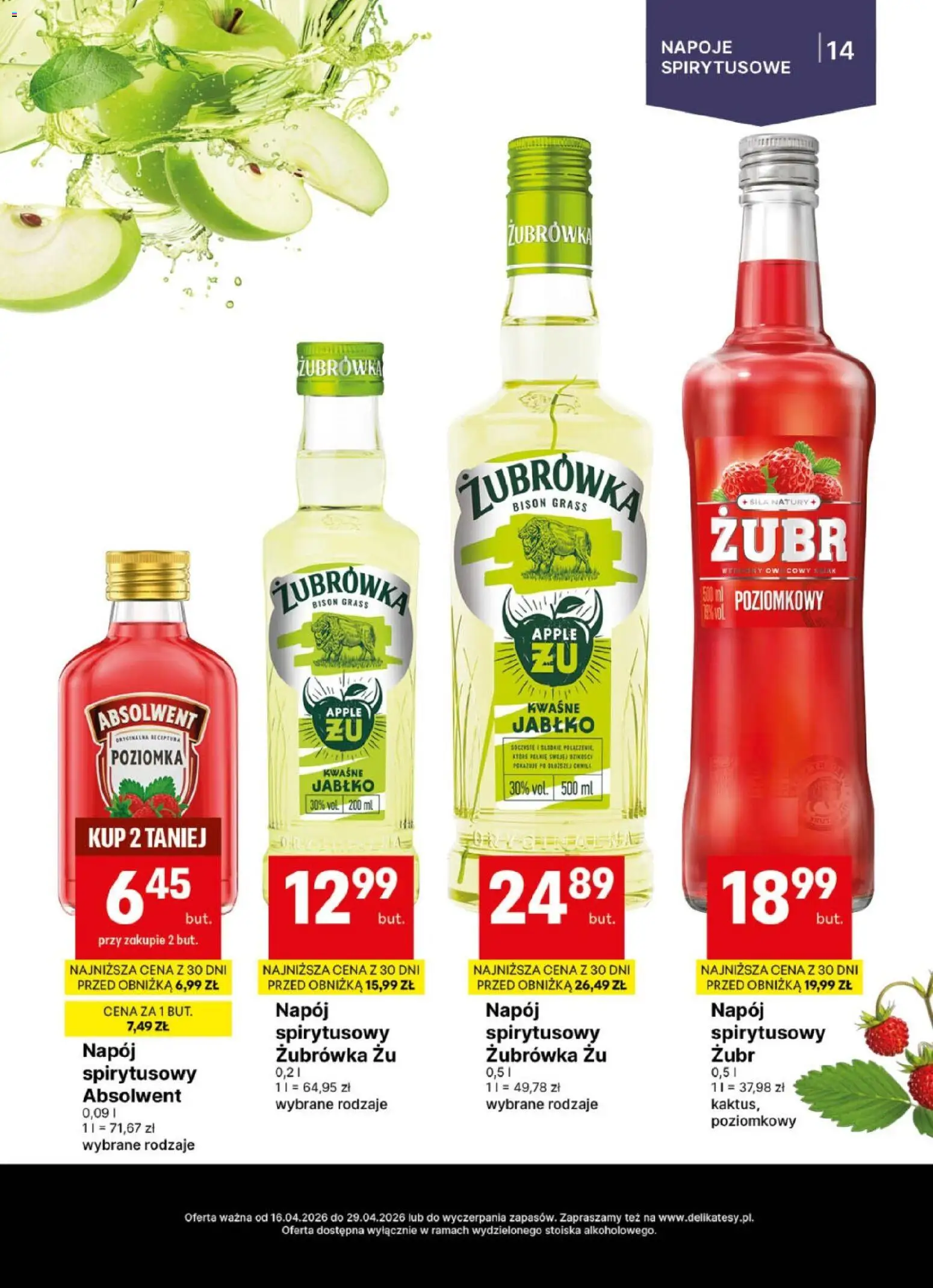 Delikatesy Centrum gazetka - DeliBarek od 16.04.2026 | Strona: 14 | Produkty: Napoje, Żubrówka