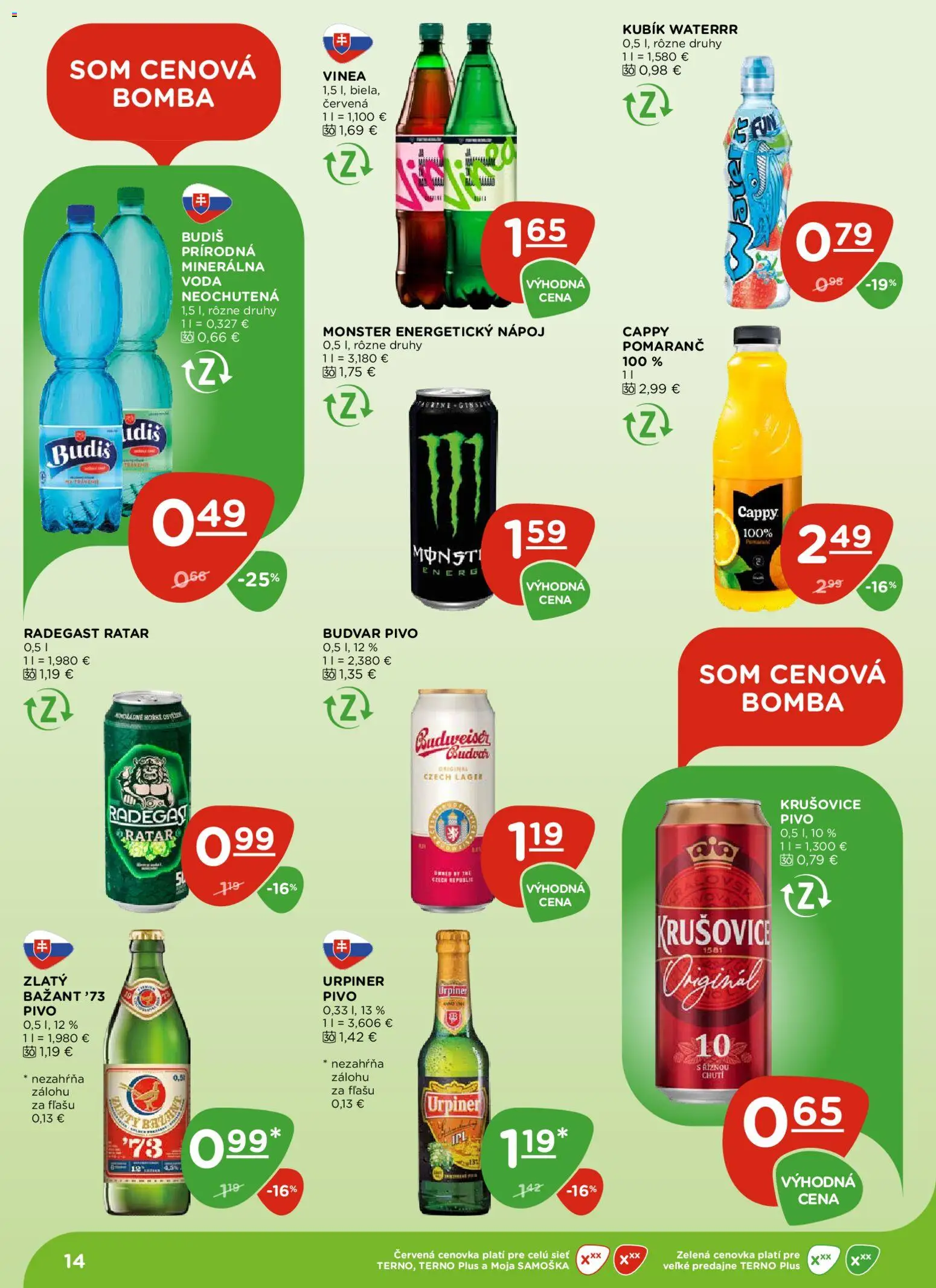 Nové Terno akcie – leták je platný od 13.11.2025 | Strana: 14 | Produkty: Radegast, Budiš, Krušovice, Voda