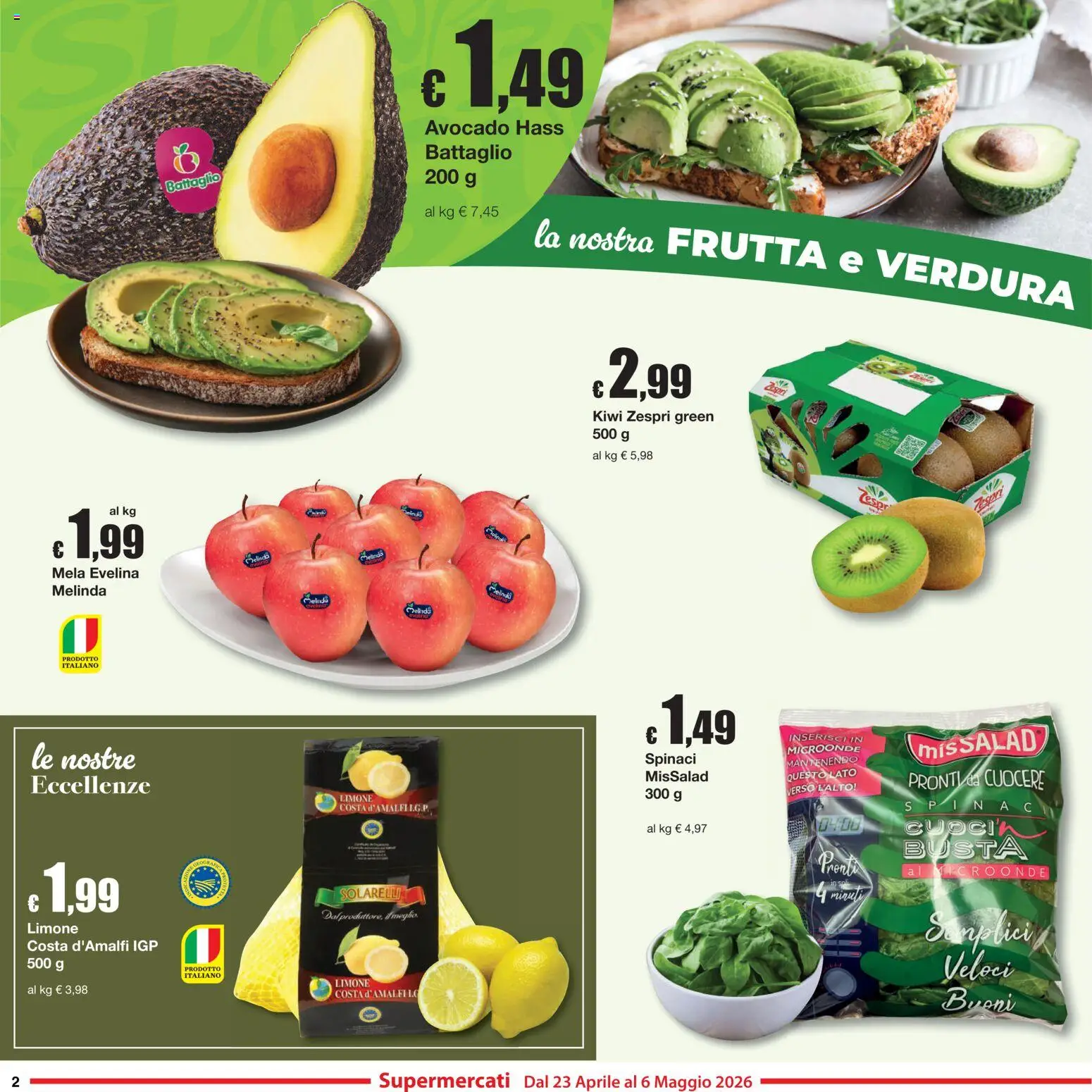 Volantino Sì con Te del 23.04.2026 | Pagina: 2 | Prodotti: Microonde, Kiwi, Avocado, Spinaci