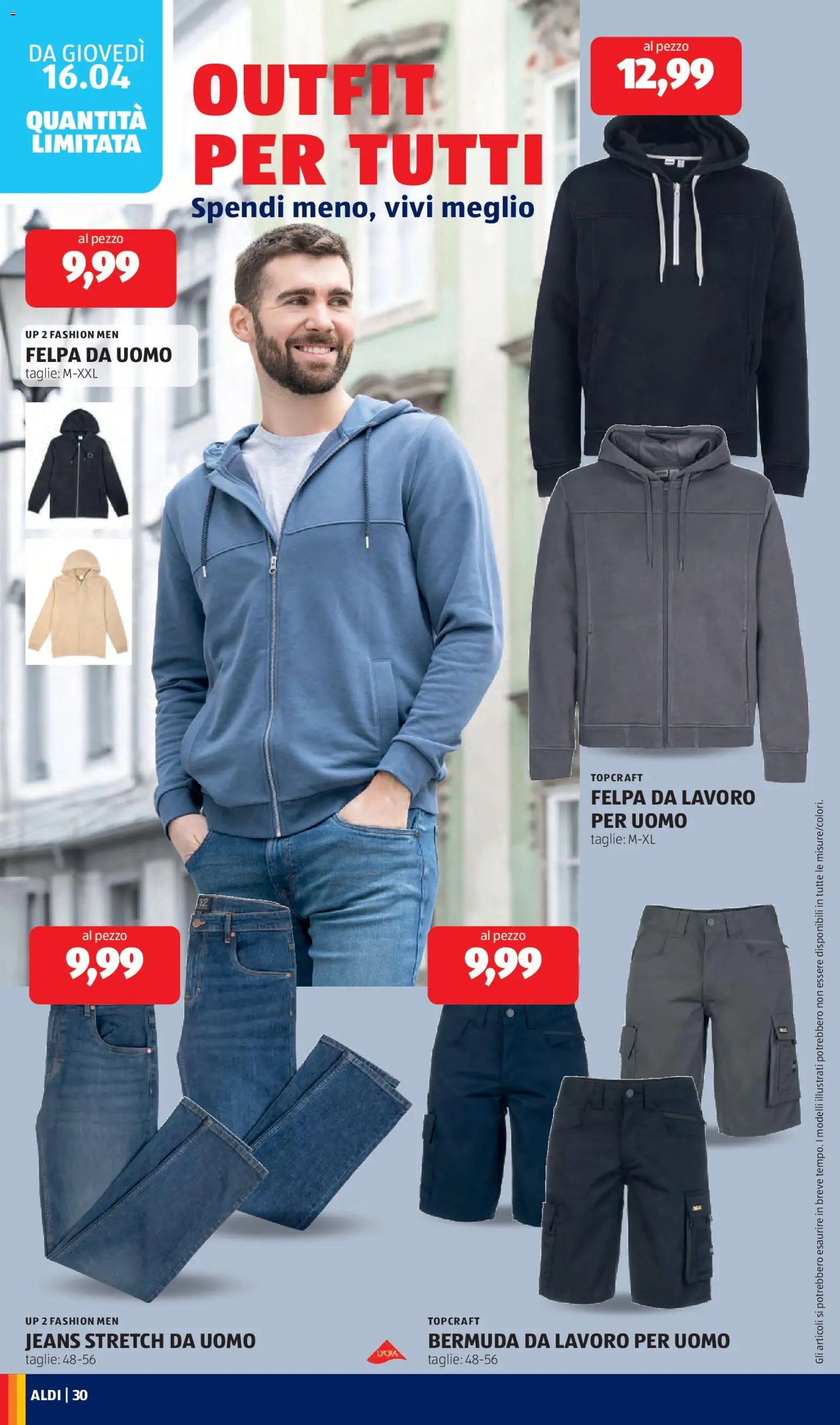 Volantino Aldi del 13.04.2026 | Pagina: 30 | Prodotti: Felpa, Bermuda, Jeans