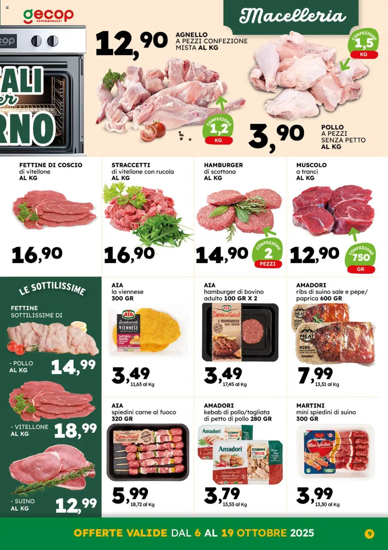 Volantino GECOP del 06.10.2025 | Pagina: 9 | Prodotti: Bovino, Pollo, Suino, Hamburger