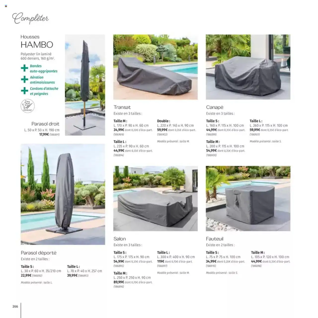  | Page: 266 | Produits: Canapé, Fauteuil, Parasol déporté, Parasol