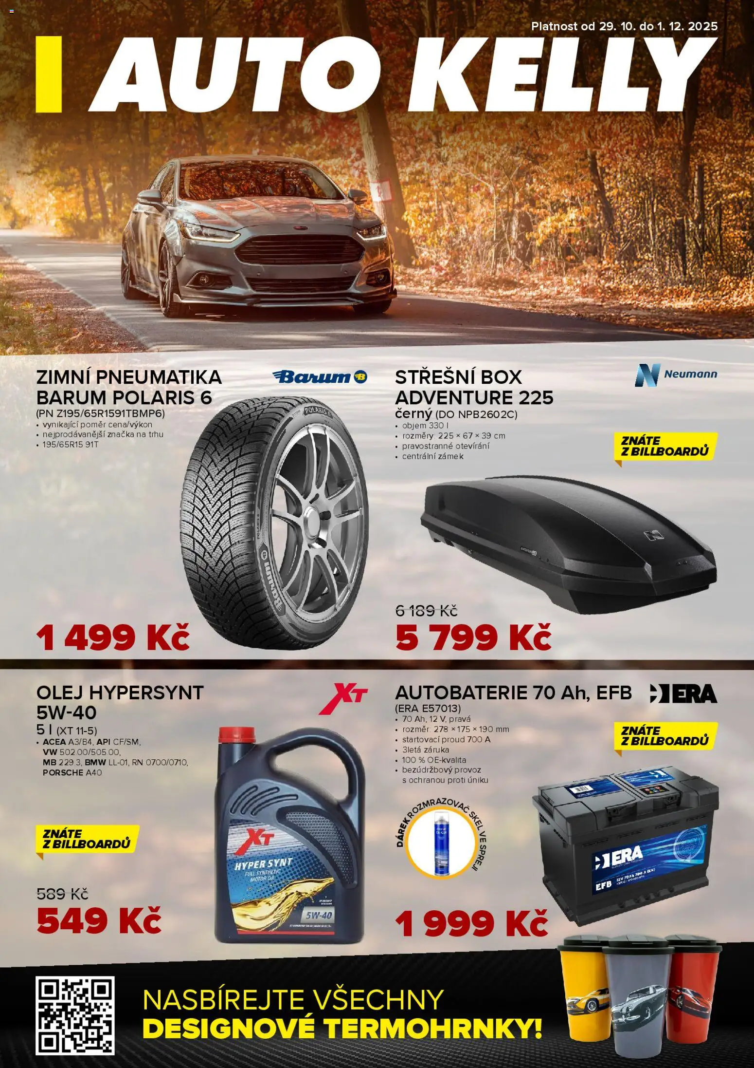 Auto Kelly leták od 29.10.2025 | Strana: 1 | Produkty: Box, Olej, Autobaterie, Střešní box