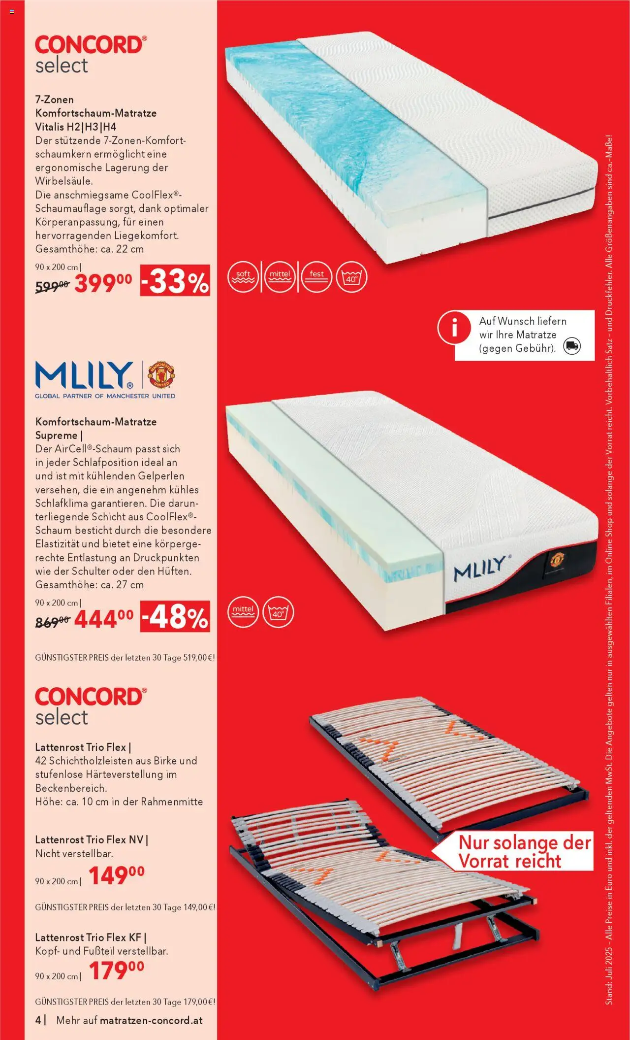 Matratzen Concord Flugblatt gültig ab 30.07.2025 | Seite: 4 | Produkte: Matratze, Lattenrost