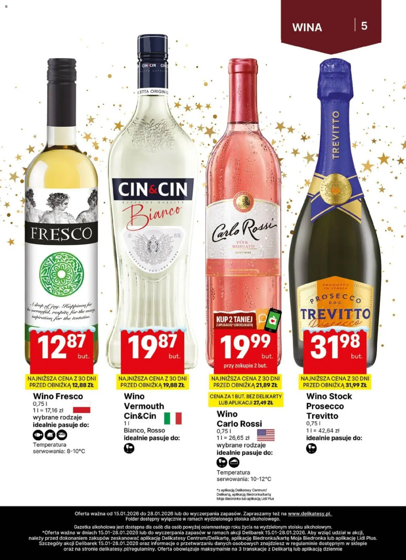 Delikatesy Centrum Gazetka - DeliBarek od 15.01.2026 | Strona: 5 | Produkty: Delikatesy, Wino, Fresco, Prosecco
