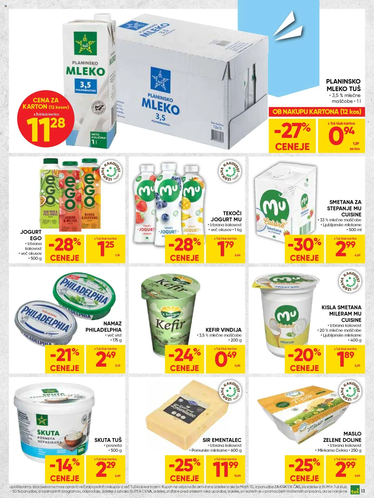 Novi Tuš katalog ponudbe – veljaven od 25.03.2026 | Stran: 13 | Izdelki: Kefir, Namaz, Kos, Mileram