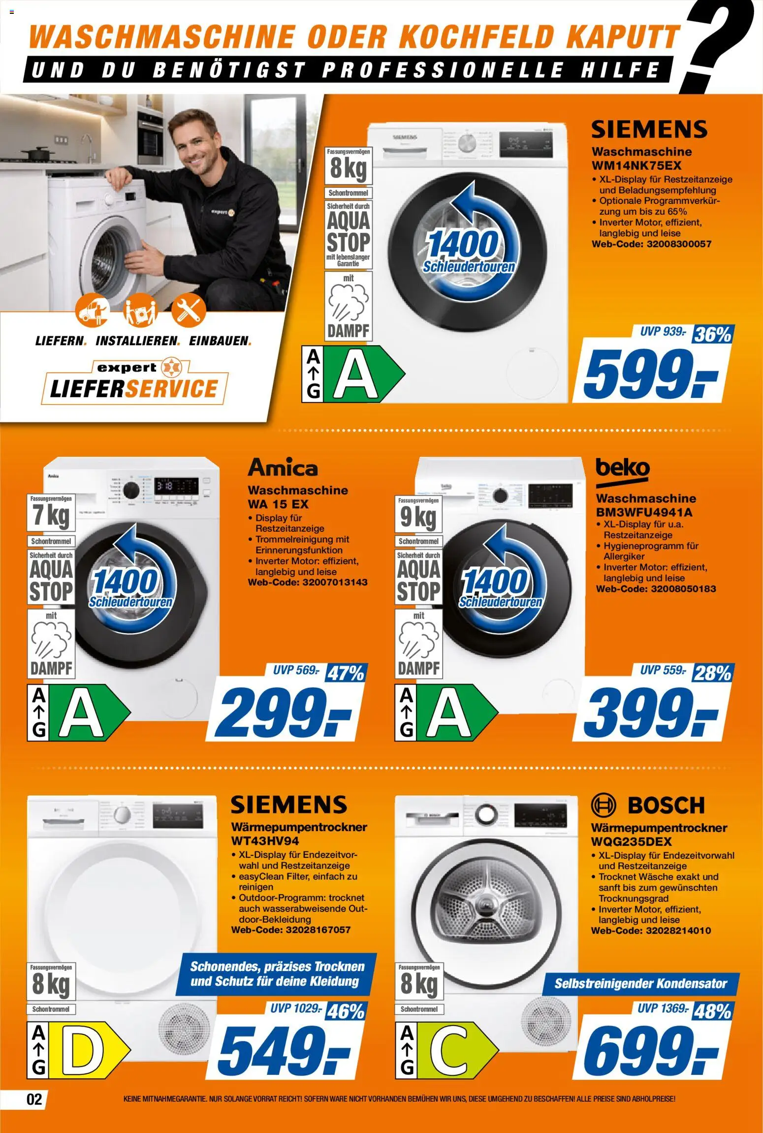 Expert Prospekt 	 – gültig ab 27.02.2026 | Seite: 2 | Produkte: Bosch, Siemens, Waschmaschine, Kochfeld