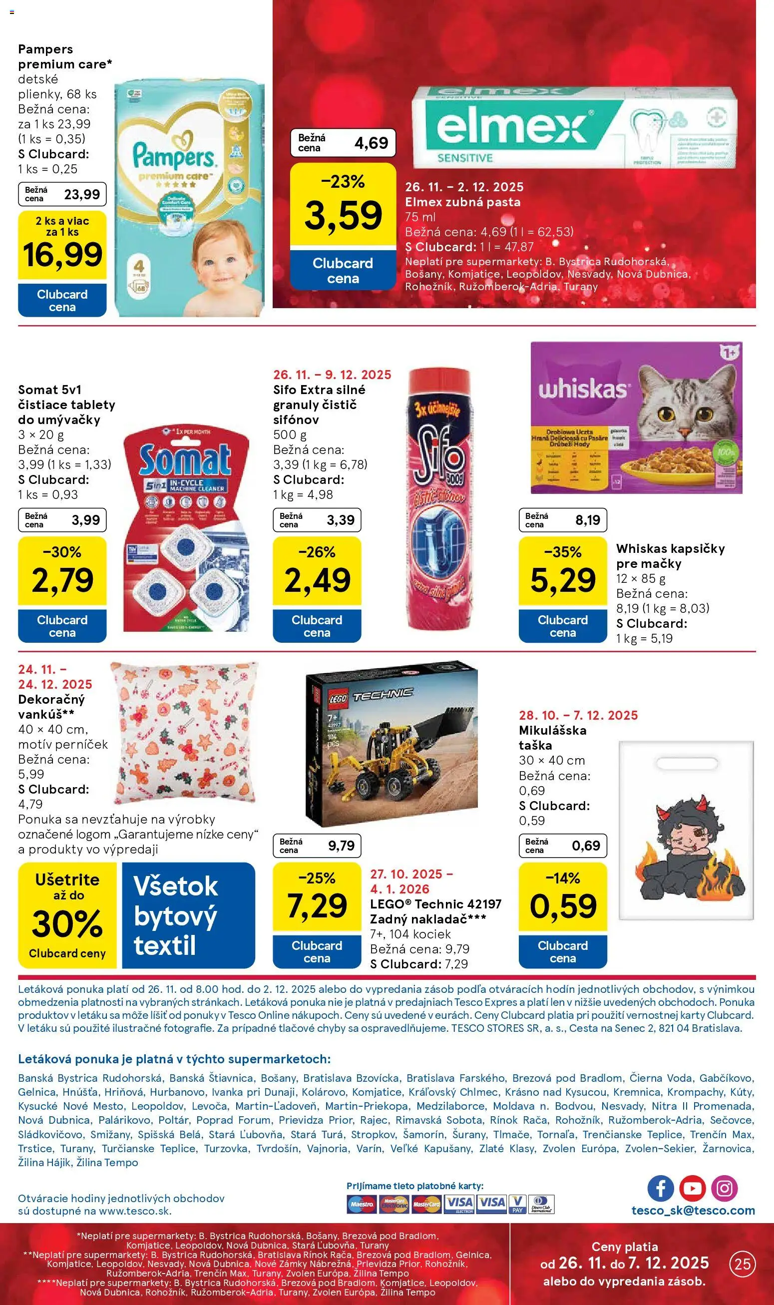 Nové Tesco akcie – leták je platný od 26.11.2025 | Strana: 25 | Produkty: Vankúš, Hodiny, Taška