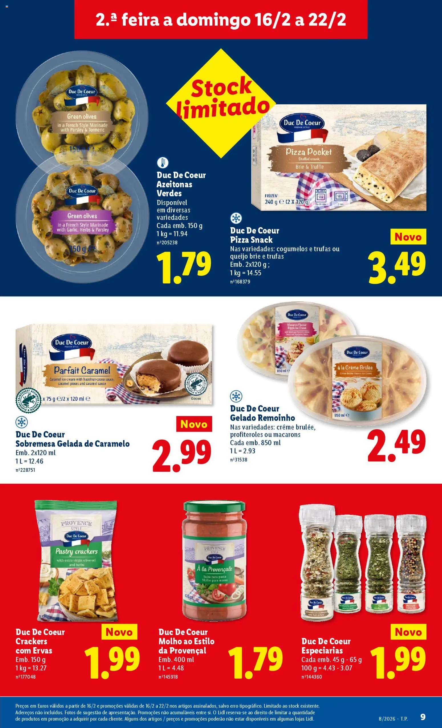 Lidl folheto │ válido de 16.02.2026 | Página: 9 | Produtos: Azeitonas, Gelado, Queijo, Pizza