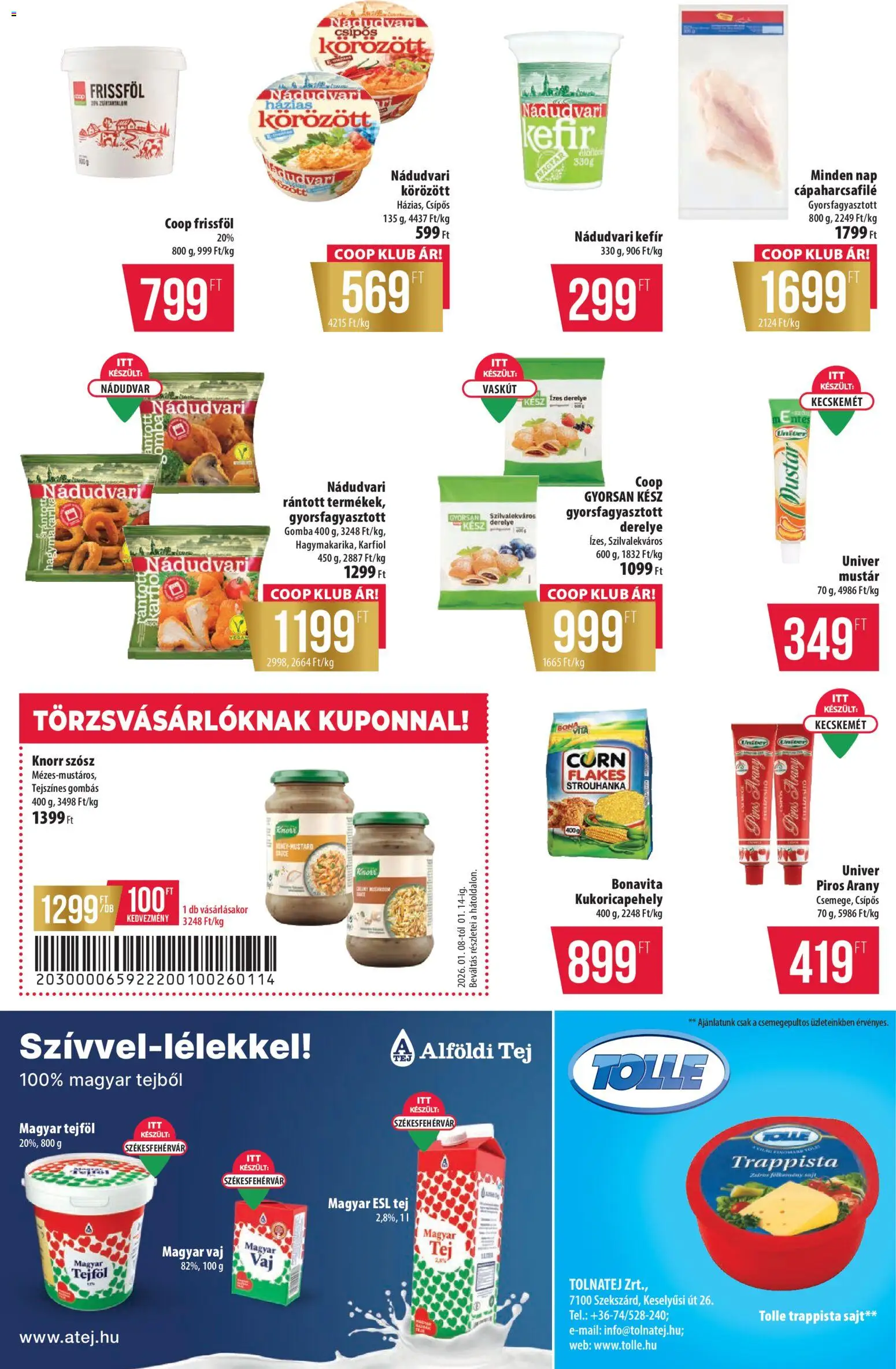 COOP akciós ujság - amely érvényes a következő dátumtól: 08.01.2026 | Oldal: 5 | Termékek: Karfiol, Vaj, Kukoricapehely, Mustár