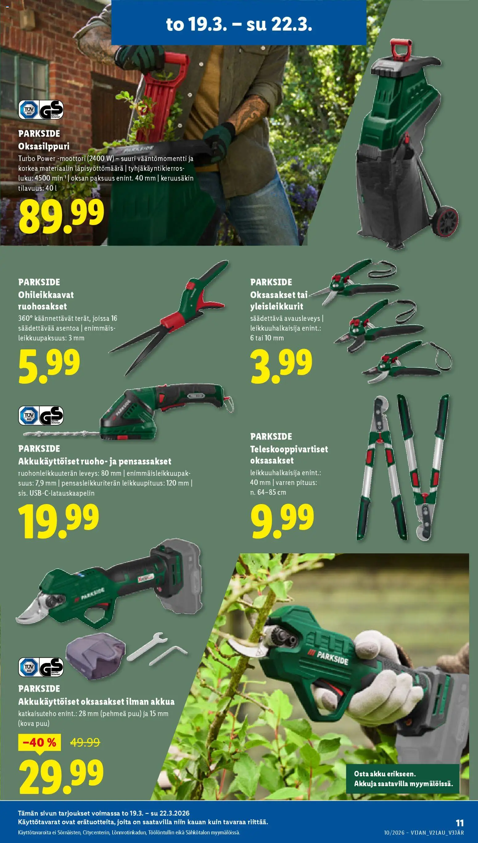 Lidl tarjoukset - Rovaniemi – voimassa 19.03.2026 alkaen | Sivu: 15 | Tuotteet: Oksasakset, Akku