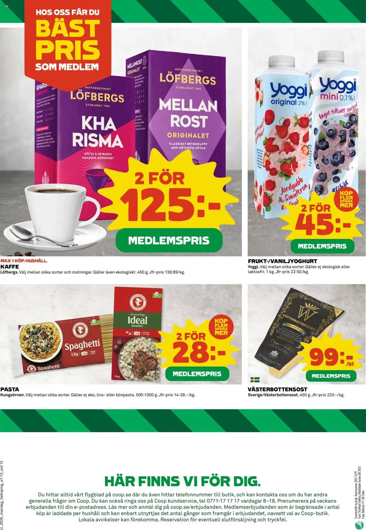 Coop reklamblad aktuell från 25.08.2025 | Sida: 12 | Produkter: Galler, Kaffe, Yoggi, Pasta