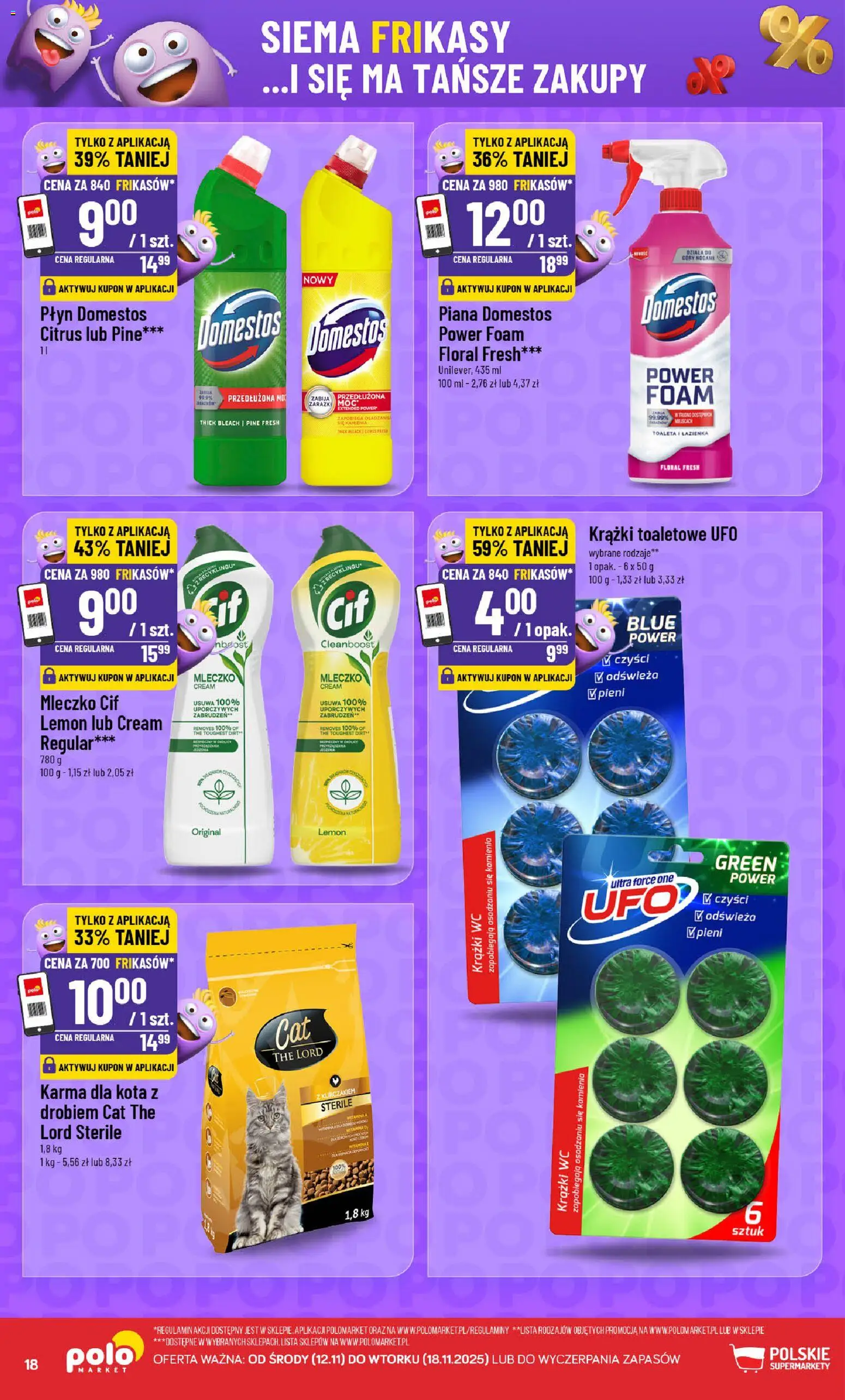 POLOmarket Gazetka - Frikasowe Hity od 12.11.2025 | Strona: 18 | Produkty: Chili, Toaleta, Domestos, Karma dla kota
