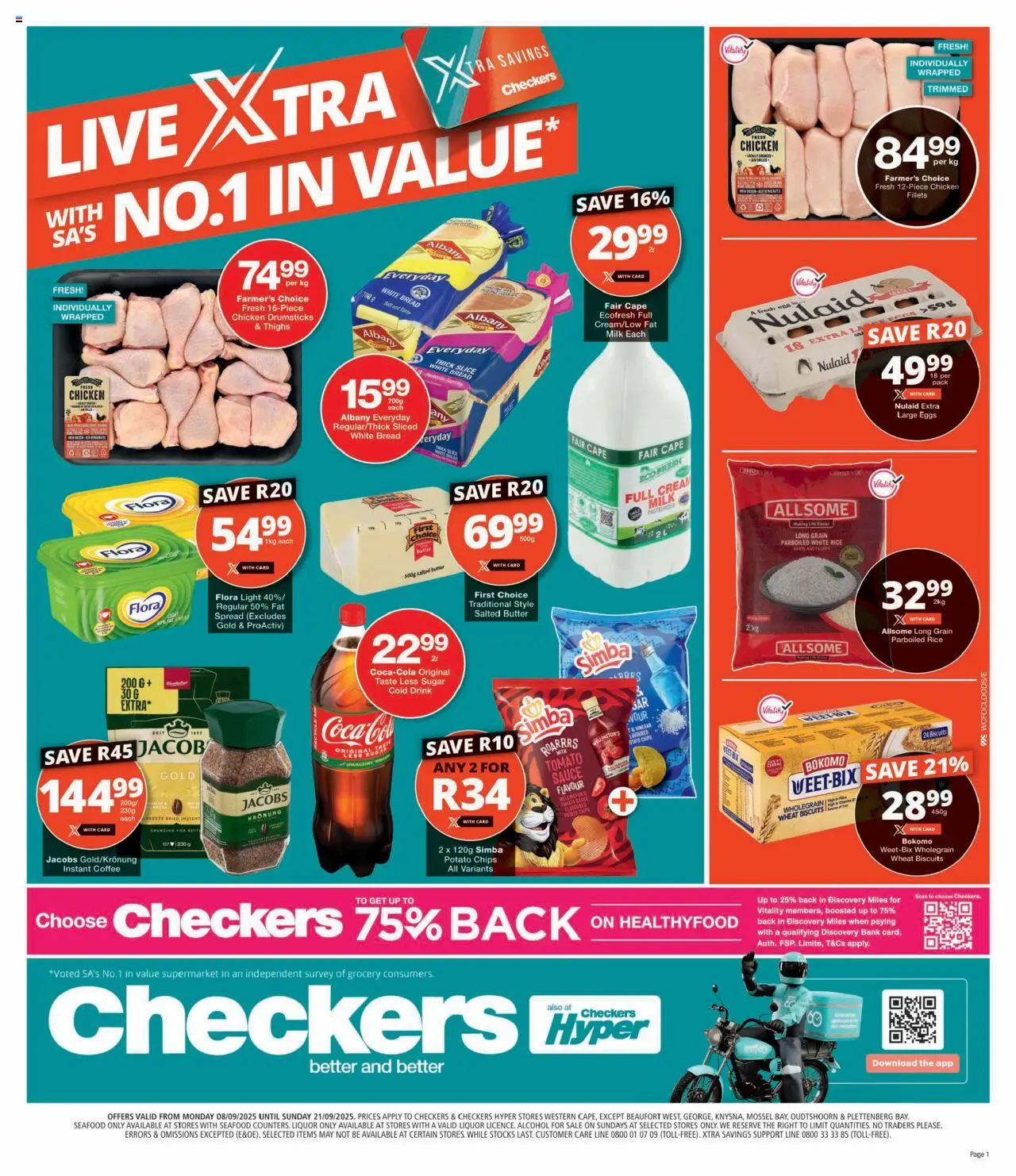New Checkers catalogue – valid from 08.09.2025 | Page: 1 | Products: Bread, Cream, Seafood, Estuche organizador de viaje