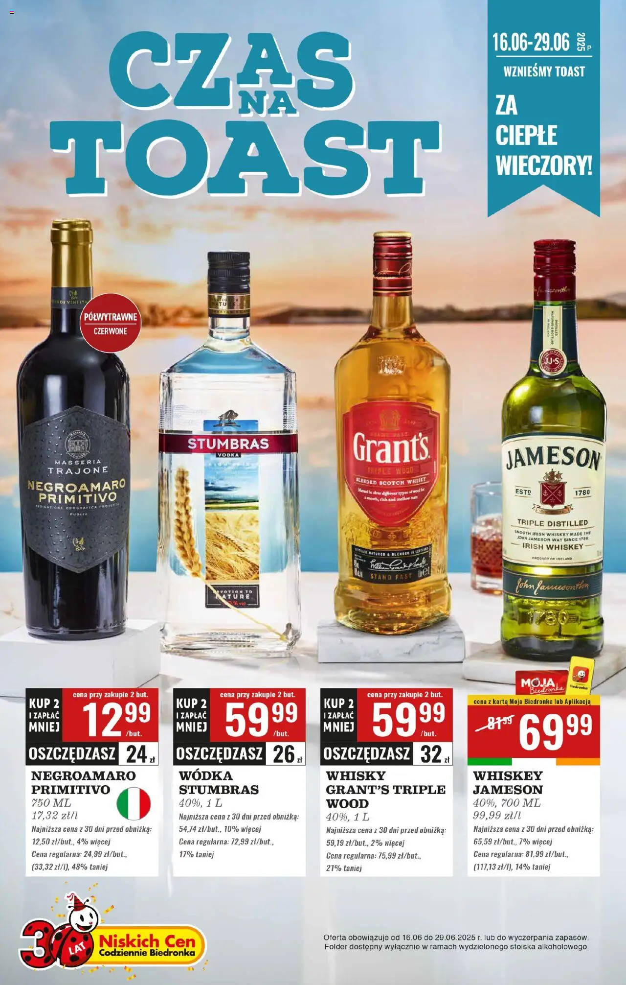 Biedronka gazetka - Czas na toast od 16.06.2025 | Strona: 1 | Produkty: Grant's, Wódka Stumbras, Vodka, Whisky
