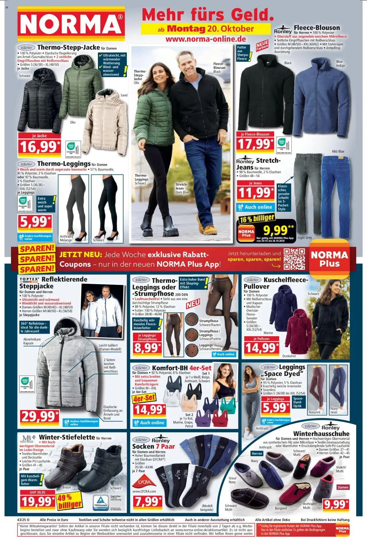 Norma Prospekt 	 – gültig ab 20.10.2025 | Seite: 1 | Produkte: Wasser, Jacke, Socken, Leggings