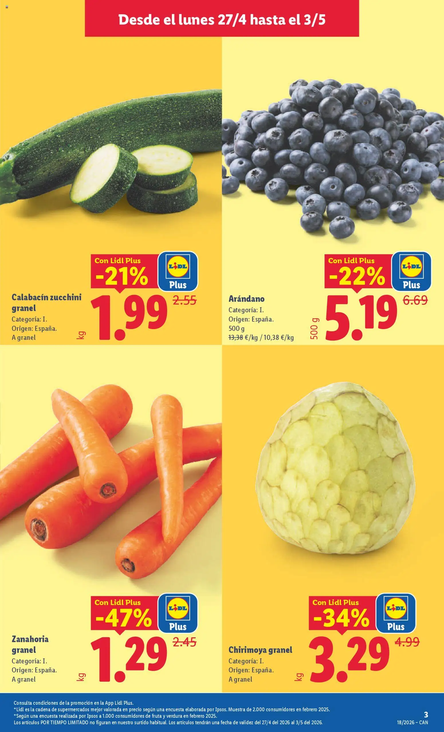 Lidl folleto │ válido desde el 27.04.2026 | Página: 3 | Productos: Calabacín, Zanahoria, Apple