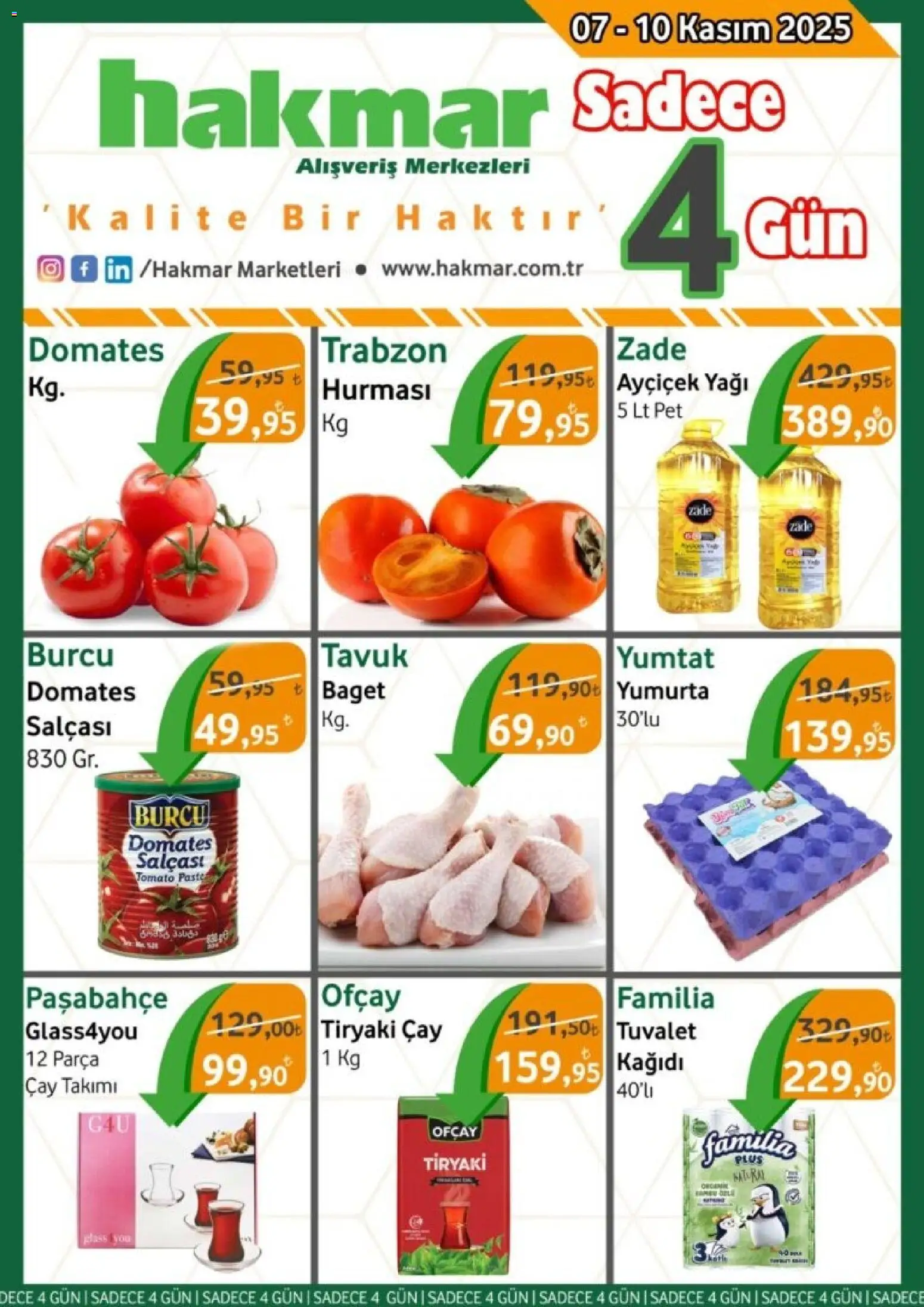 Hakmar - Katalog Sadece 4 Gün - 07.11.2025 tarihinden itibaren geçerlidir | Sayfa: 1 | Ürünler: Tuvalet, Yumurta, Domates, Çay