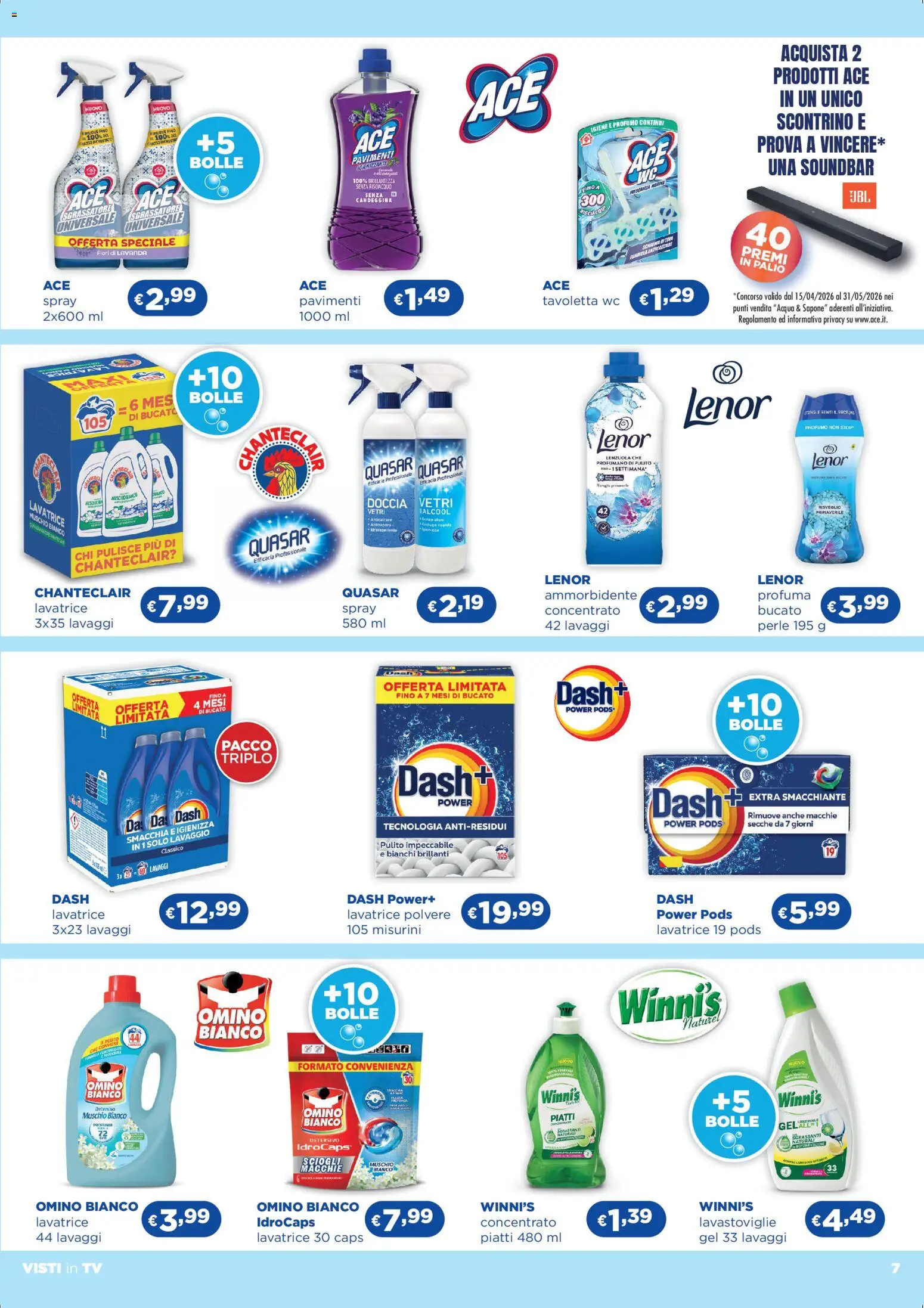 Volantino Acqua e Sapone del 29.04.2026 | Pagina: 7 | Prodotti: Sgrassatore, Lavatrice, TV, Doccia