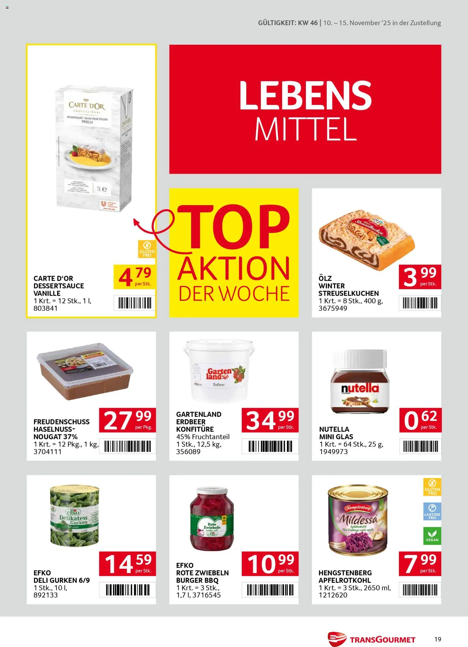 Transgourmet Zustellaktion gültig ab 10.11.2025 | Seite: 19 | Produkte: Gurken, Zwiebeln
