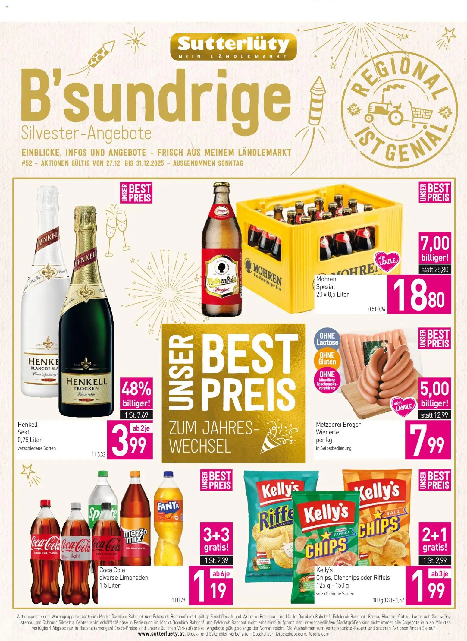 Sutterlüty Flugblatt gültig ab 27.12.2025 | Seite: 5 | Produkte: Chips, Wurst, Käse, Bier