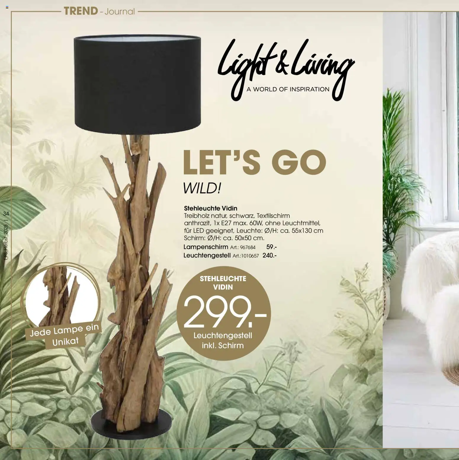 Zurbrüggen Trend-Journal Herbst – gültig ab 21.10.2025 | Seite: 34 | Produkte: Lampe, Lampenschirm