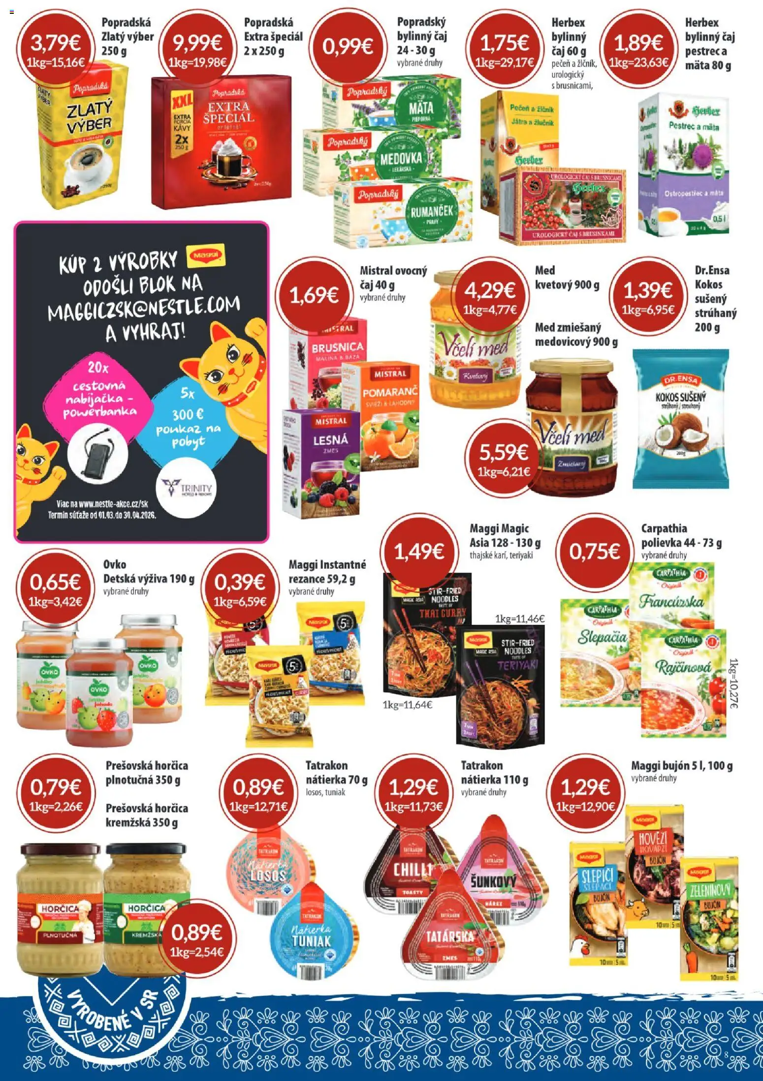 Nové Sintra akcie – leták je platný od 05.03.2026 | Strana: 8 | Produkty: Nabíjačka, Losos, Med