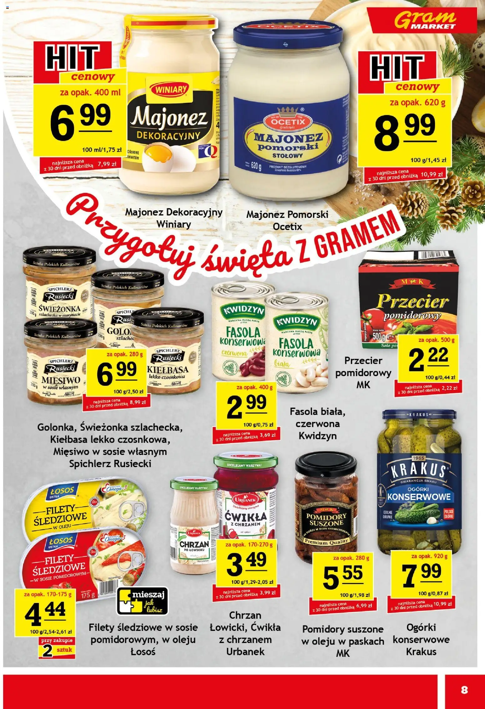 Gram Market Gazetka od 03.12.2025 | Strona: 8 | Produkty: Łosoś, Pomidory, Ogórki, Majonez
