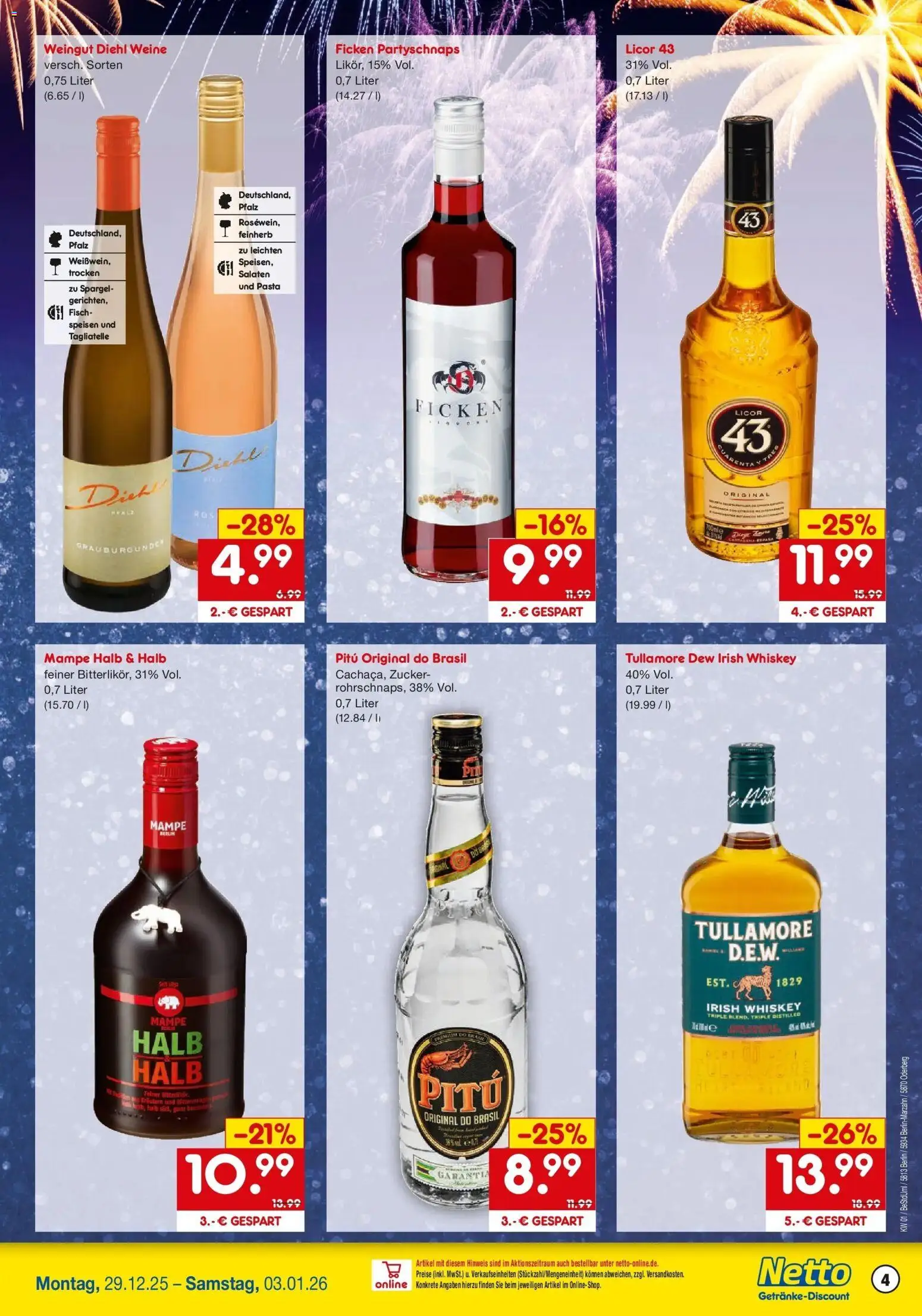 Netto Marken-Discount prospekt Oderberg	 – gültig ab 28.12.2025 | Seite: 4 | Produkte: Spargel, Fisch, Pasta, Whiskey