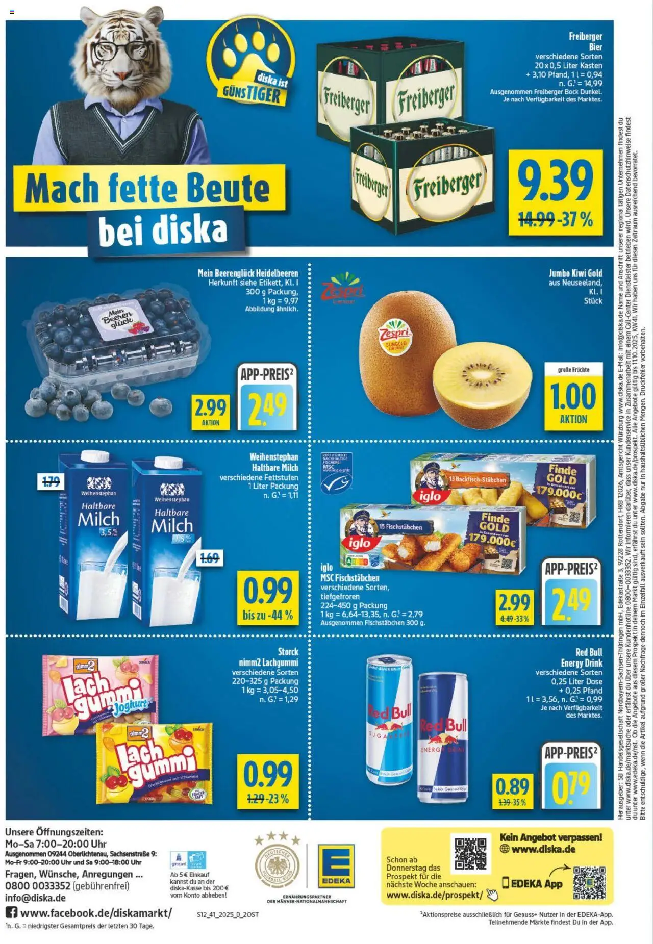 Diska - diska Angebote Sachsen-Thüringen KW41 – gültig ab 06.10.2025 | Seite: 12 | Produkte: Red bull, Haltbare milch, Heidelbeeren, Kiwi