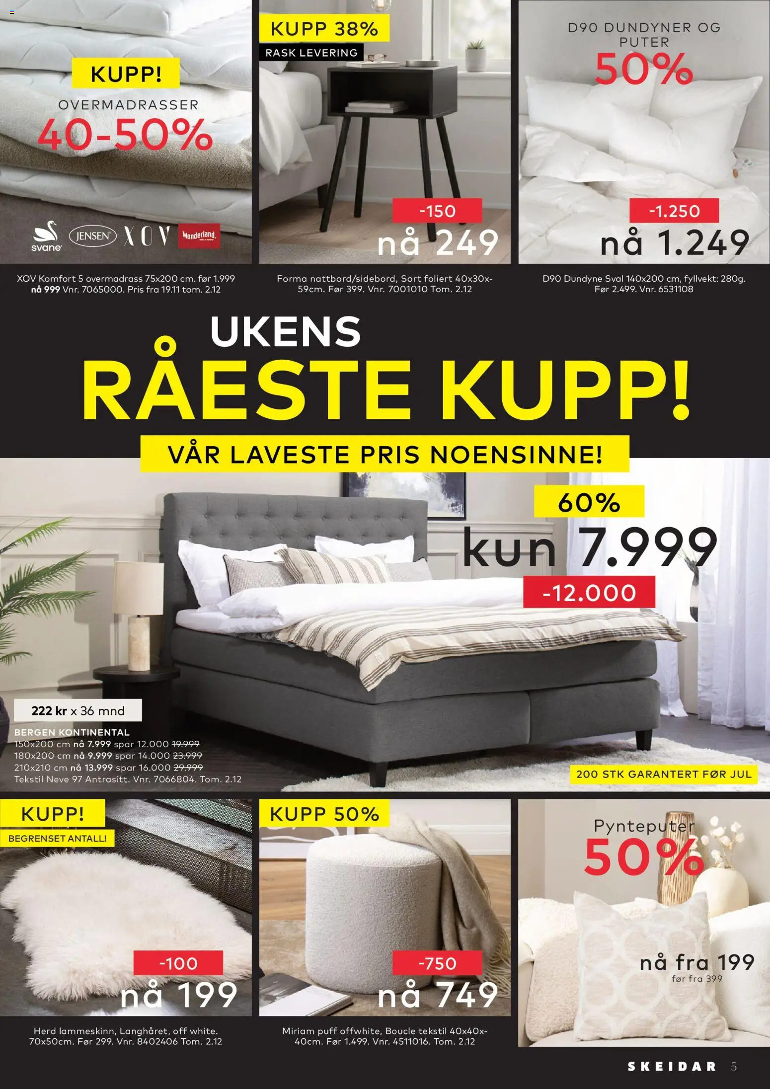 {H1} | Side: 5 | Produkter: Overmadrass, Puff