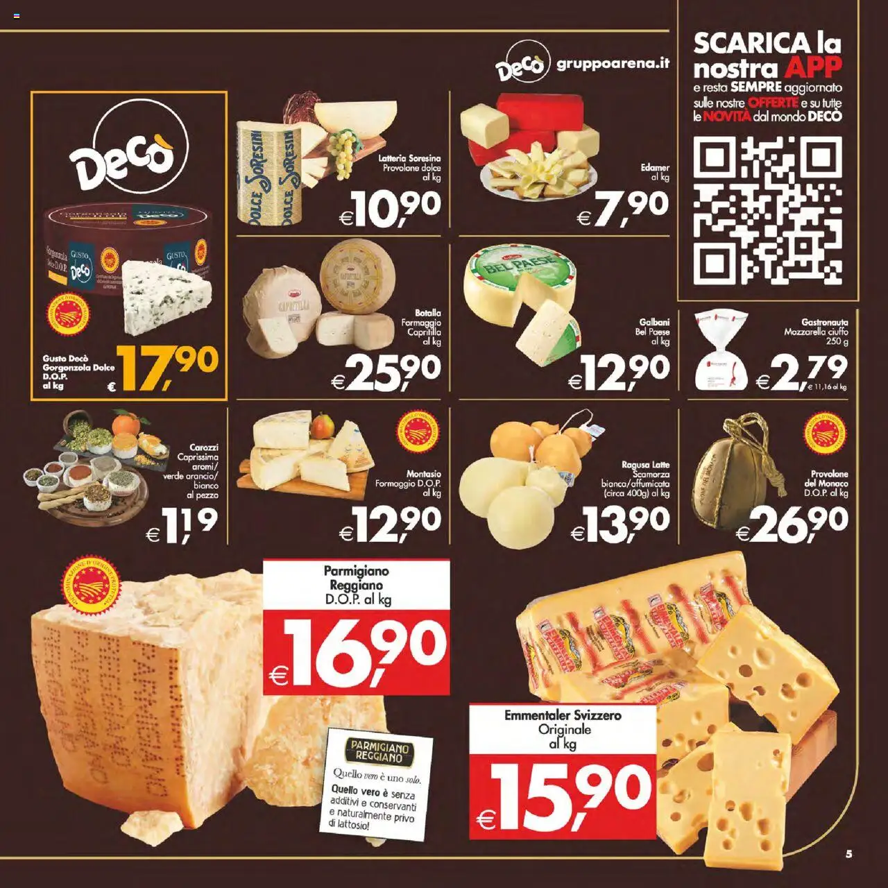 Volantino Decò del 22.08.2025 | Pagina: 5 | Prodotti: Provolone, Latte, Parmigiano reggiano, Emmental