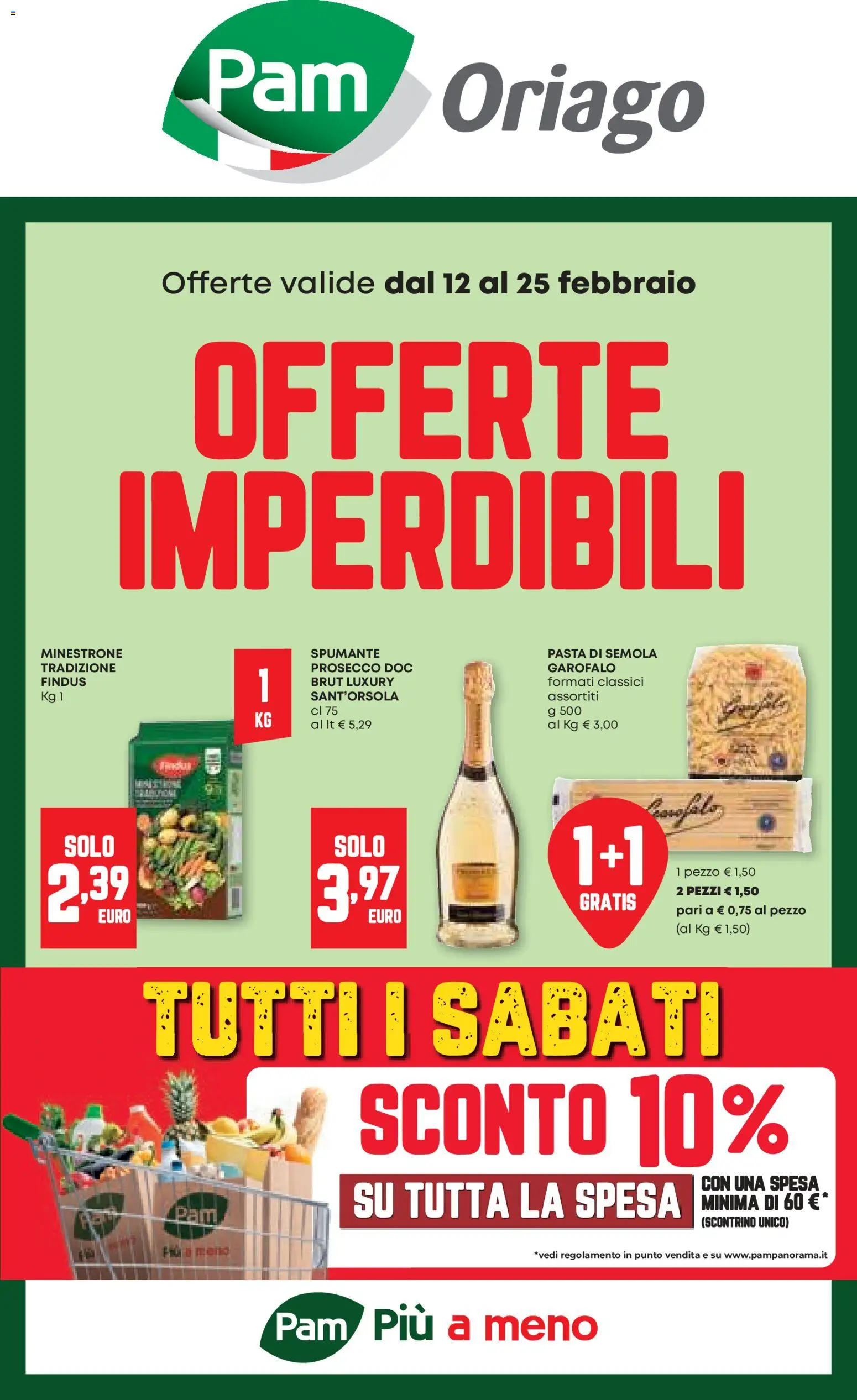Volantino PAM del 12.02.2026 | Pagina: 1 | Prodotti: Minestrone, Prosecco, Pasta, Spumante