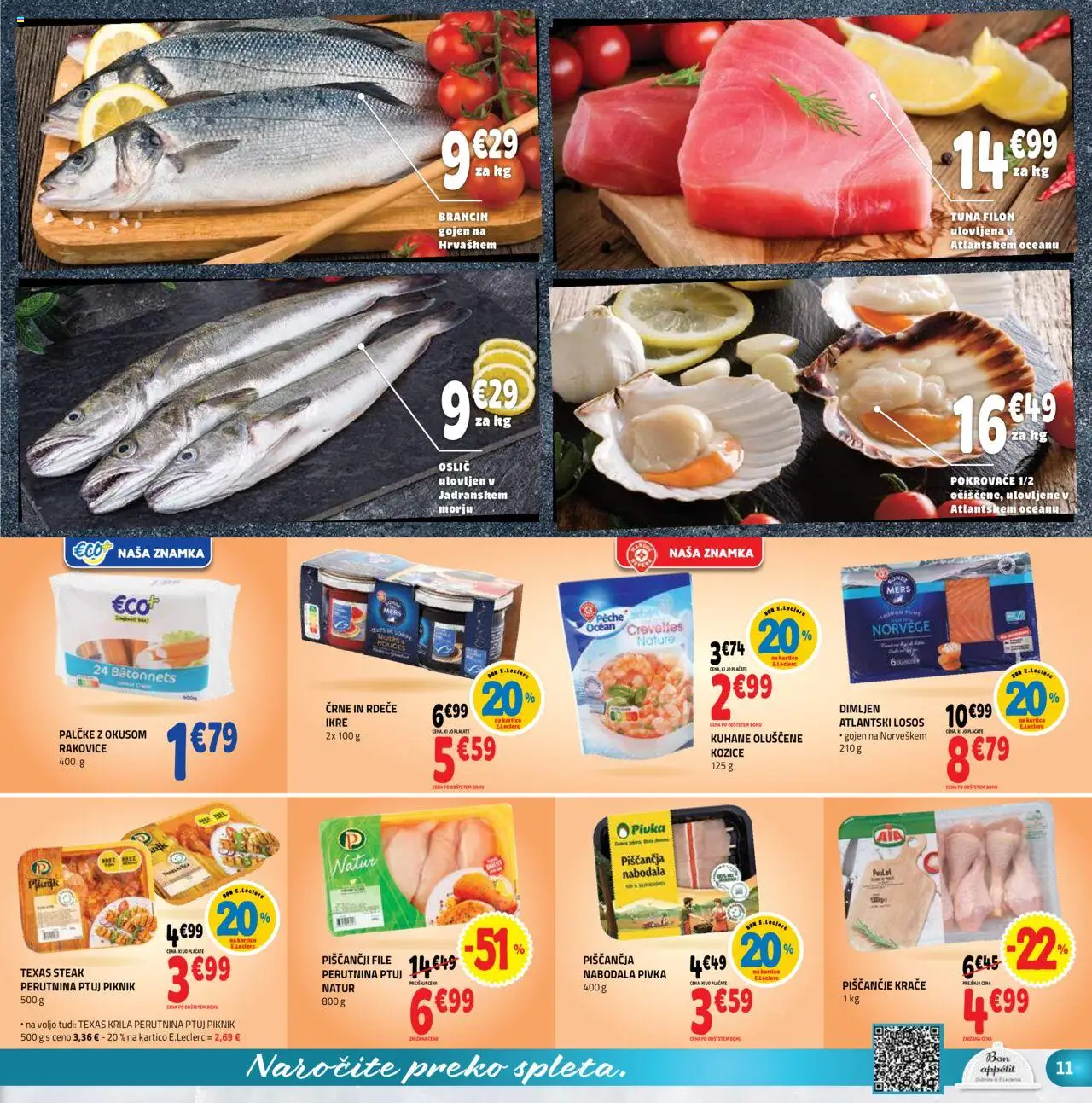 E.leclerc katalog │ velja od 11.06.2025 | Stran: 11 | Izdelki: Oslič, Kozice, Tuna, Losos