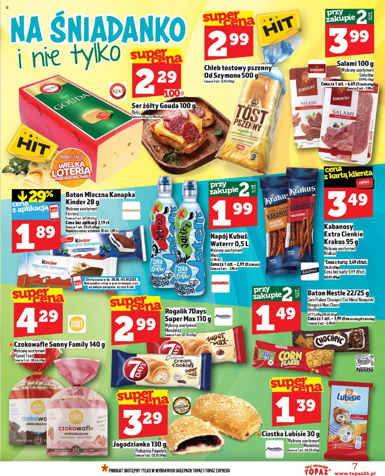 Topaz Gazetka - Ceny małe na stałe od 28.08.2025 | Strona: 7 | Produkty: Ser żółty, Ser, Salami, Jabłka