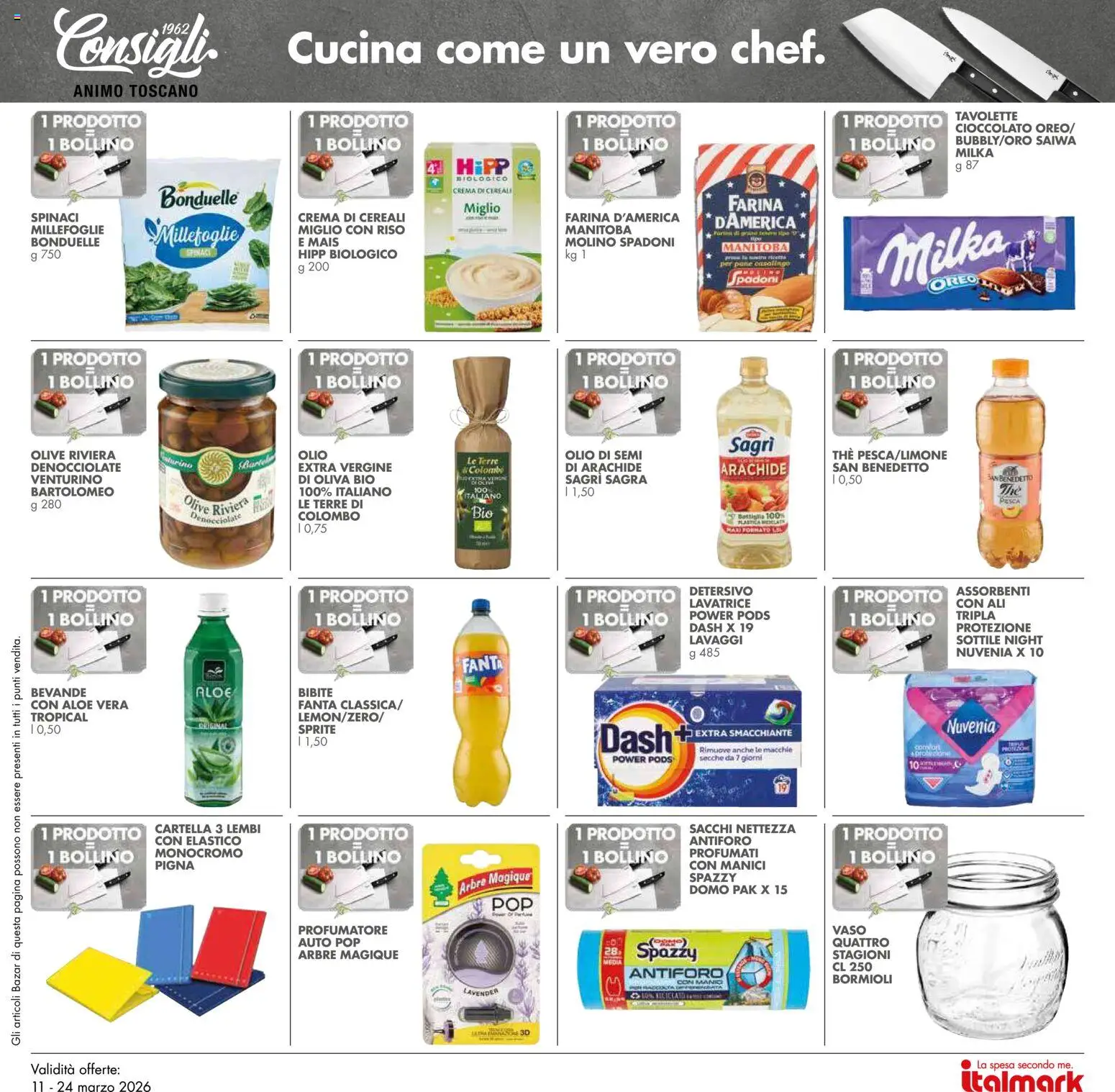 Volantino Italmark del 11.03.2026 | Pagina: 23 | Prodotti: Olive, Pesca, Spinaci, Lavatrice