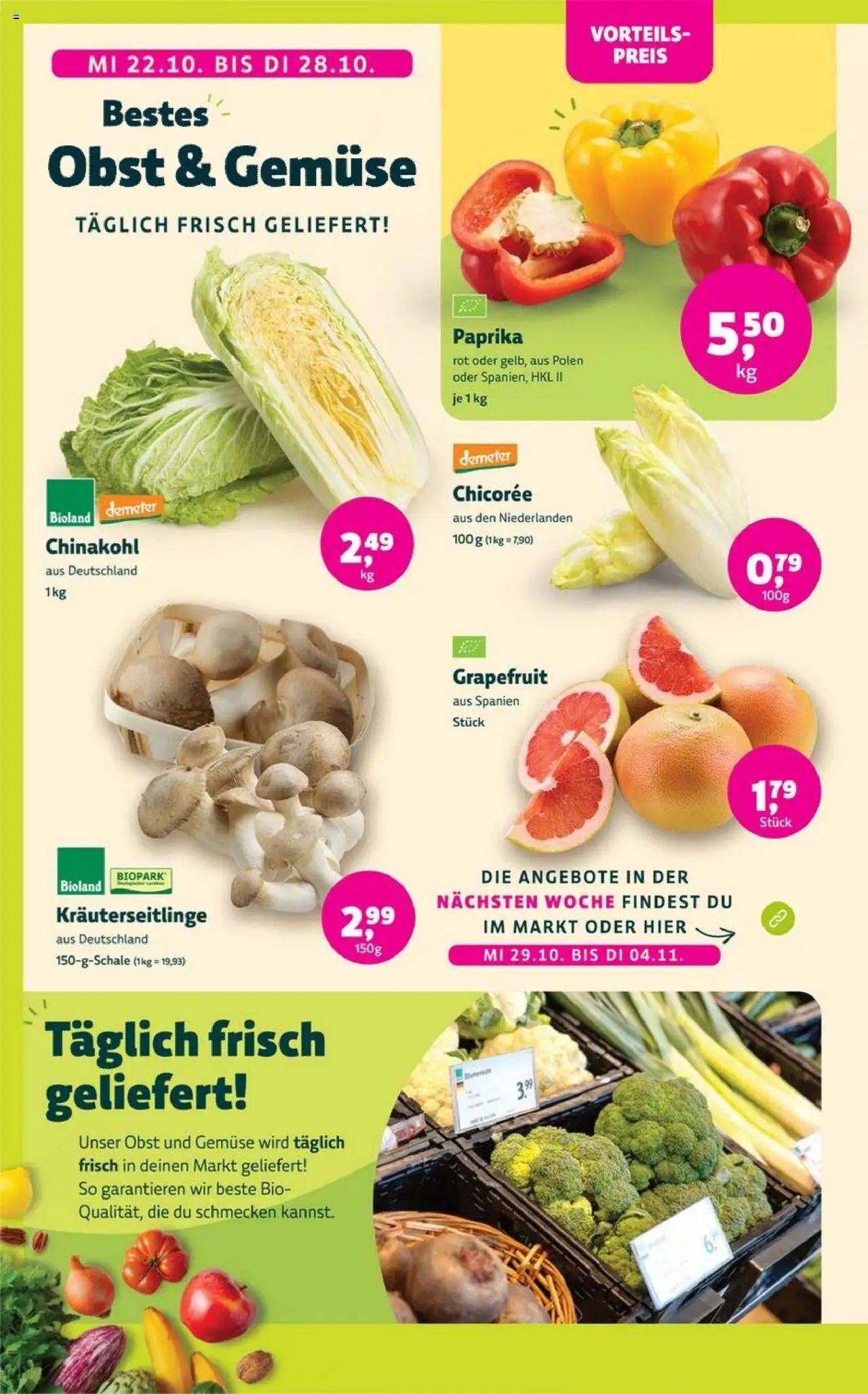 Denns BioMarkt Angebote – gültig ab 22.10.2025 | Seite: 2 | Produkte: Grapefruit, Gemüse, Paprika, Obst