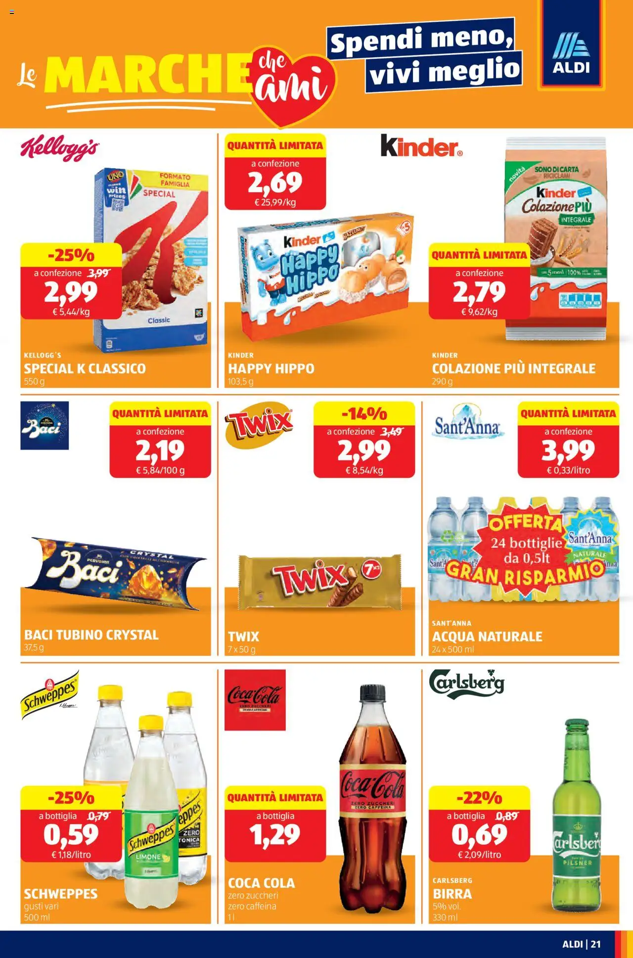 Volantino Aldi del 06.10.2025 | Pagina: 21 | Prodotti: Birra, Acqua naturale, Bottiglia, Coca Cola